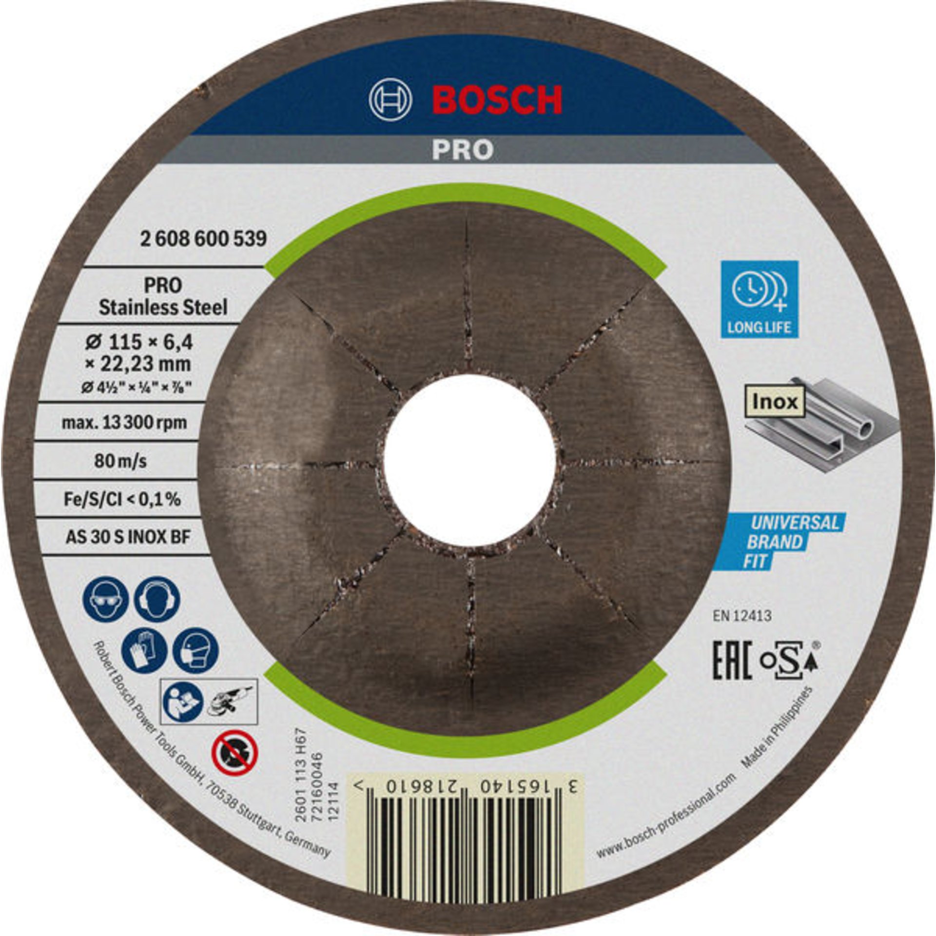 PRO Stainless Steel Schruppscheibe, 115 x 6 x 22,23 mm