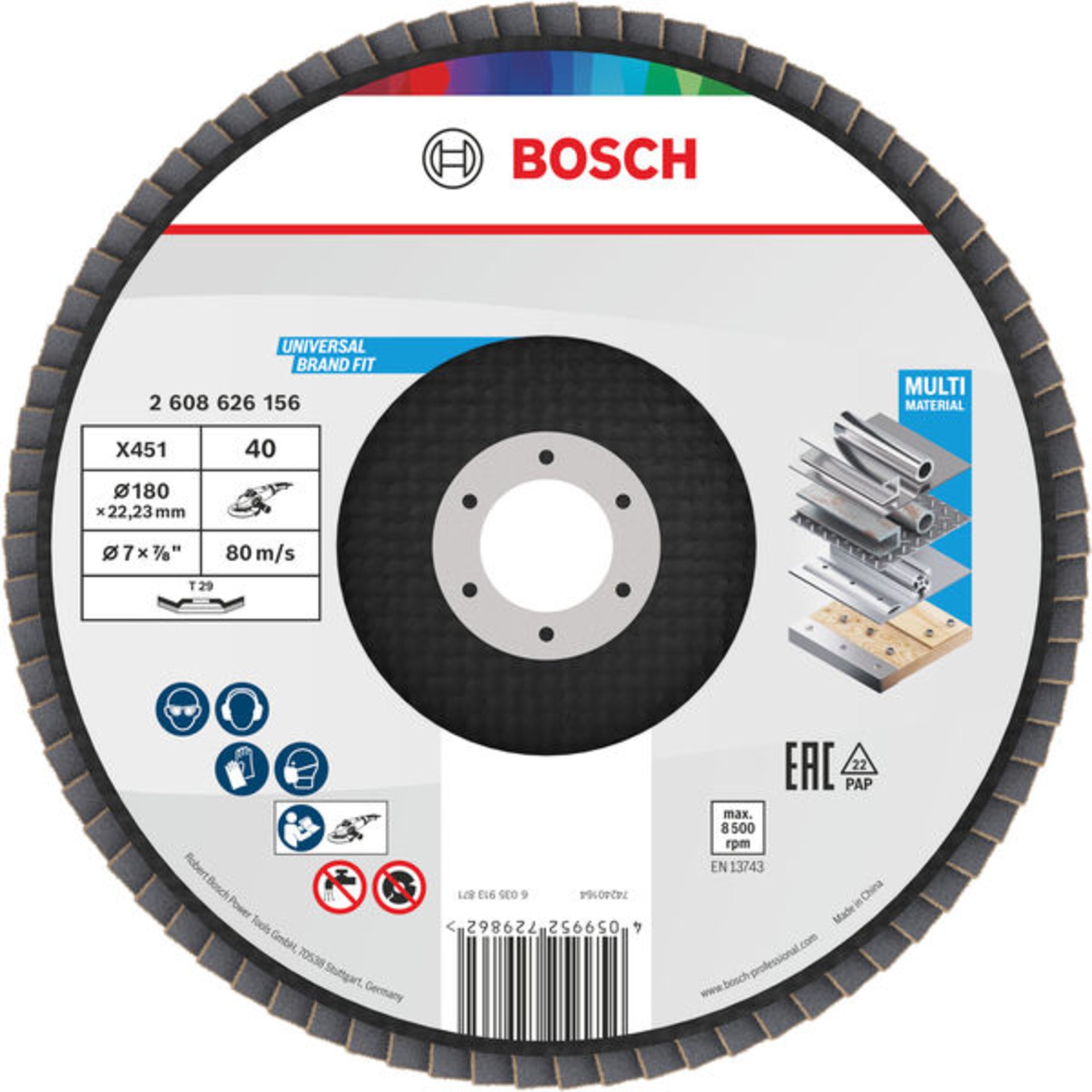 X451 Fächerschleifscheibe, 180 x 22,23 mm, K40, Z29, 15-tlg