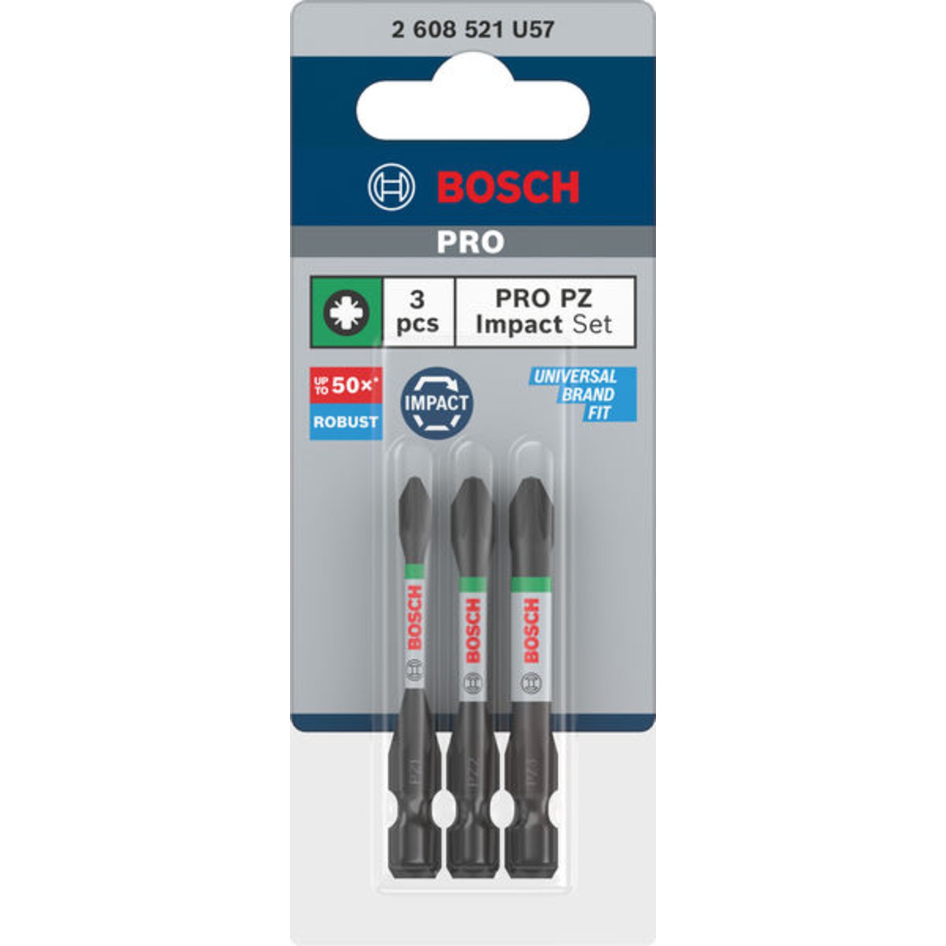 PRO Pozidriv Impact Bit Set, PZ1, PZ2, PZ3, 55 mm, 3-tlg.