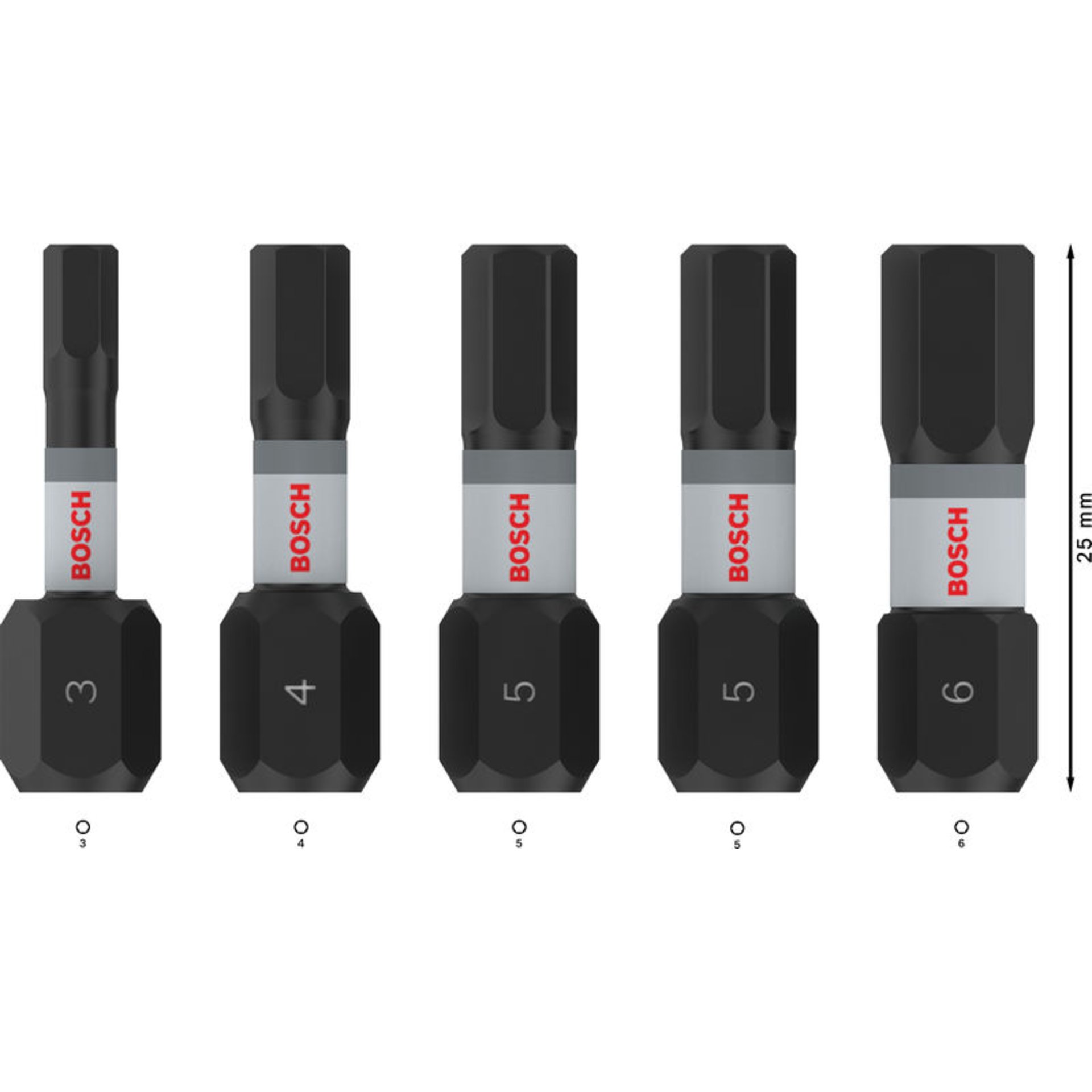 PRO H Impact Bit Set, H3, H4, 2 x H5, H6, 25 mm, 5-tlg.