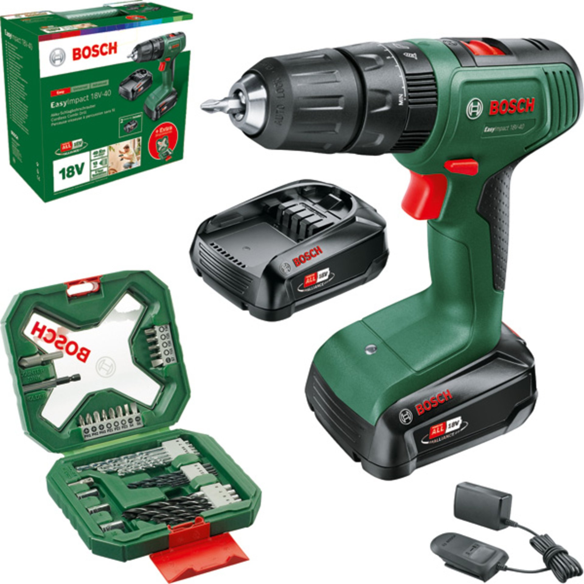 Akku-Schlagbohrmaschine EasyImpact 18V-40, 2 x Akku PBA 18V 2.0Ah im Tragekoffer