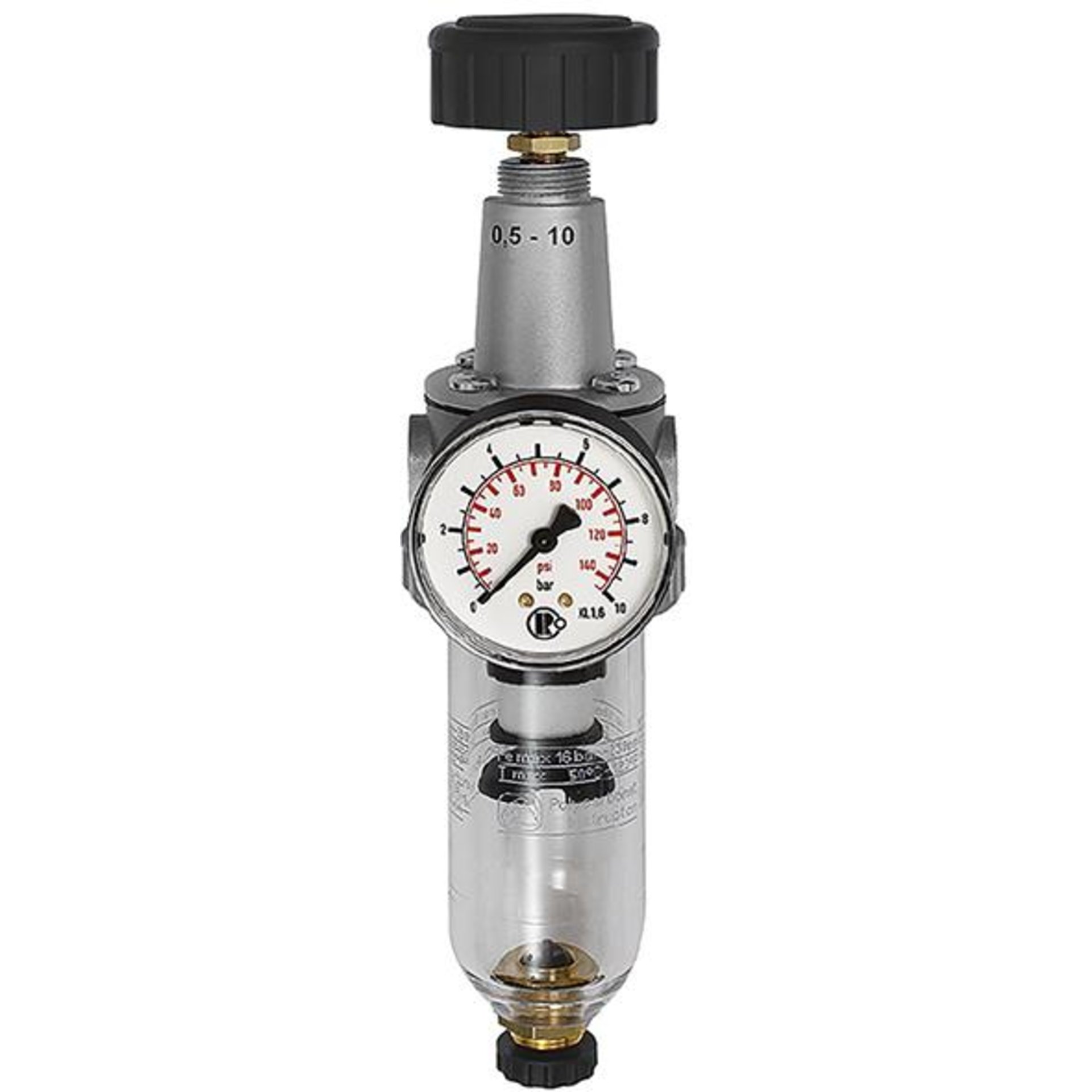 Filterdruckregeler BR Standard, G1/2" DN15, BG 3, PC-Behälter, 5µm, 0,5-10bar, RIEGLER
