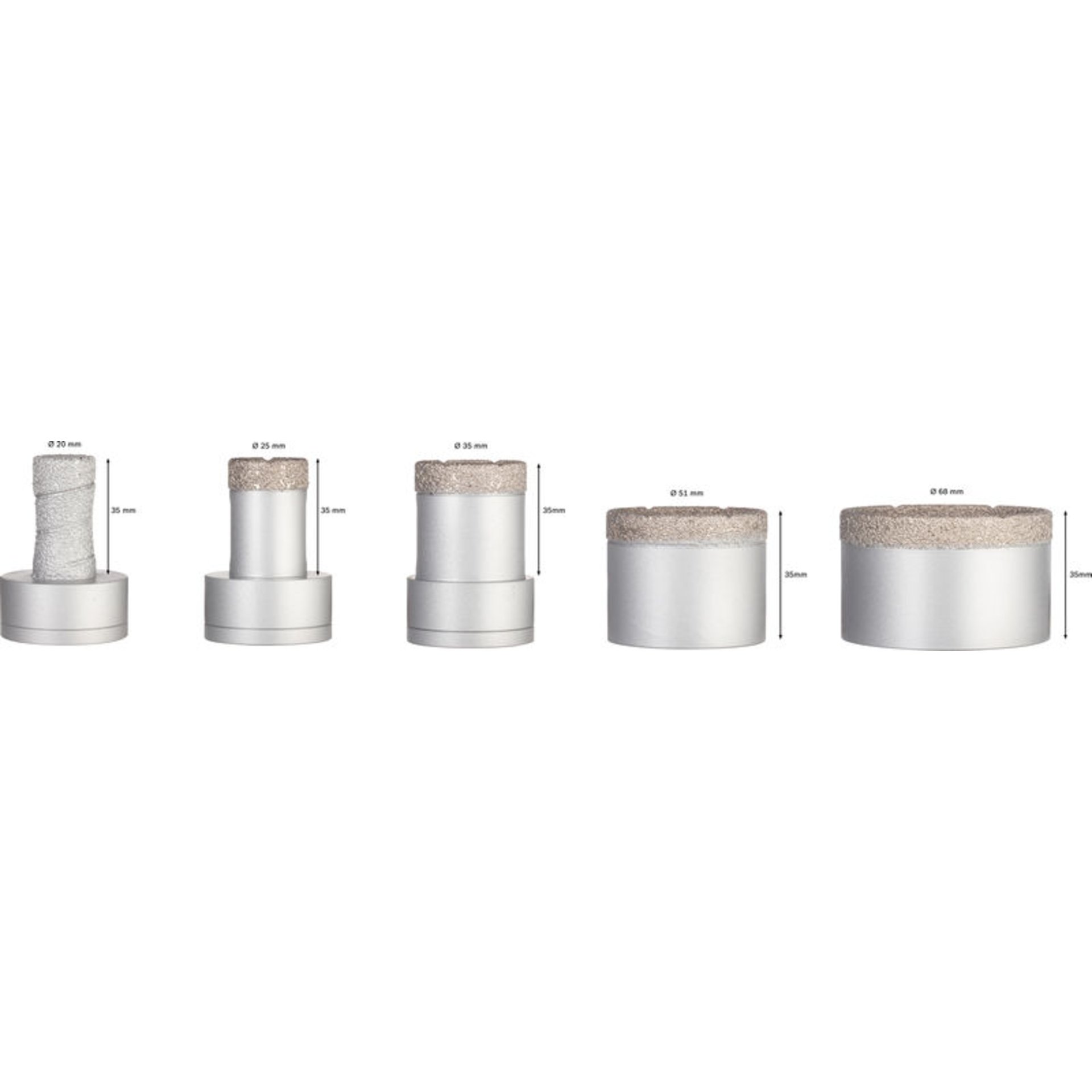 PRO Ceramic dry X-Lock Bohrkronen-Set, 68x33, 51x33, 35x33, 25x33, 20 mm, 5-tlg.