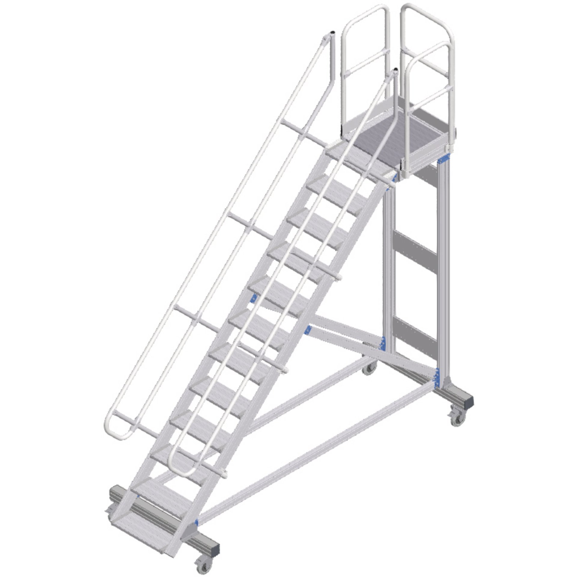 Plattformtreppe fahrbar 45° 12 Stufen, 600 mm breit, Höhe 2,79 m