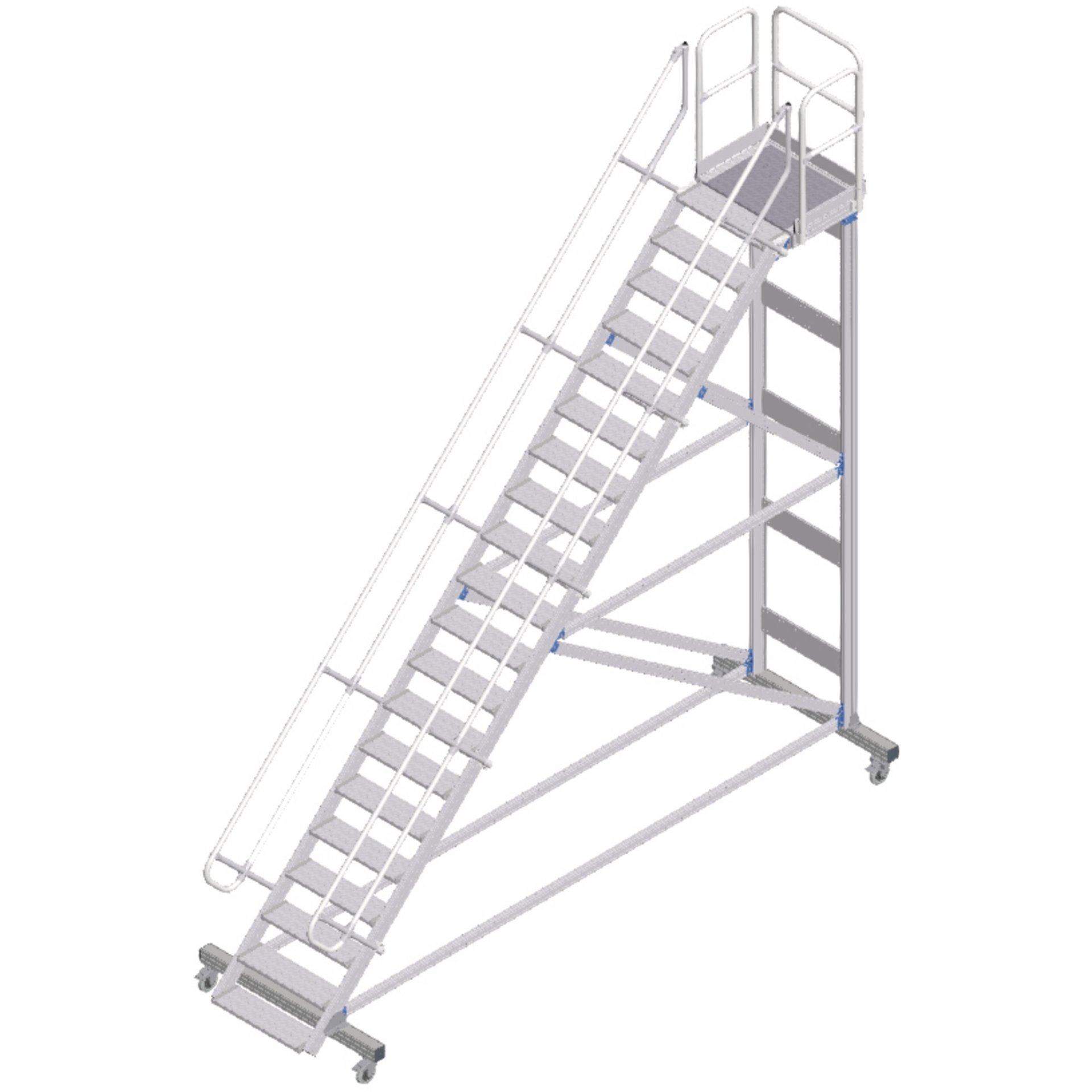 Plattformtreppe fahrbar 45° 20 Stufen, 800 mm breit, Höhe 4,51 m
