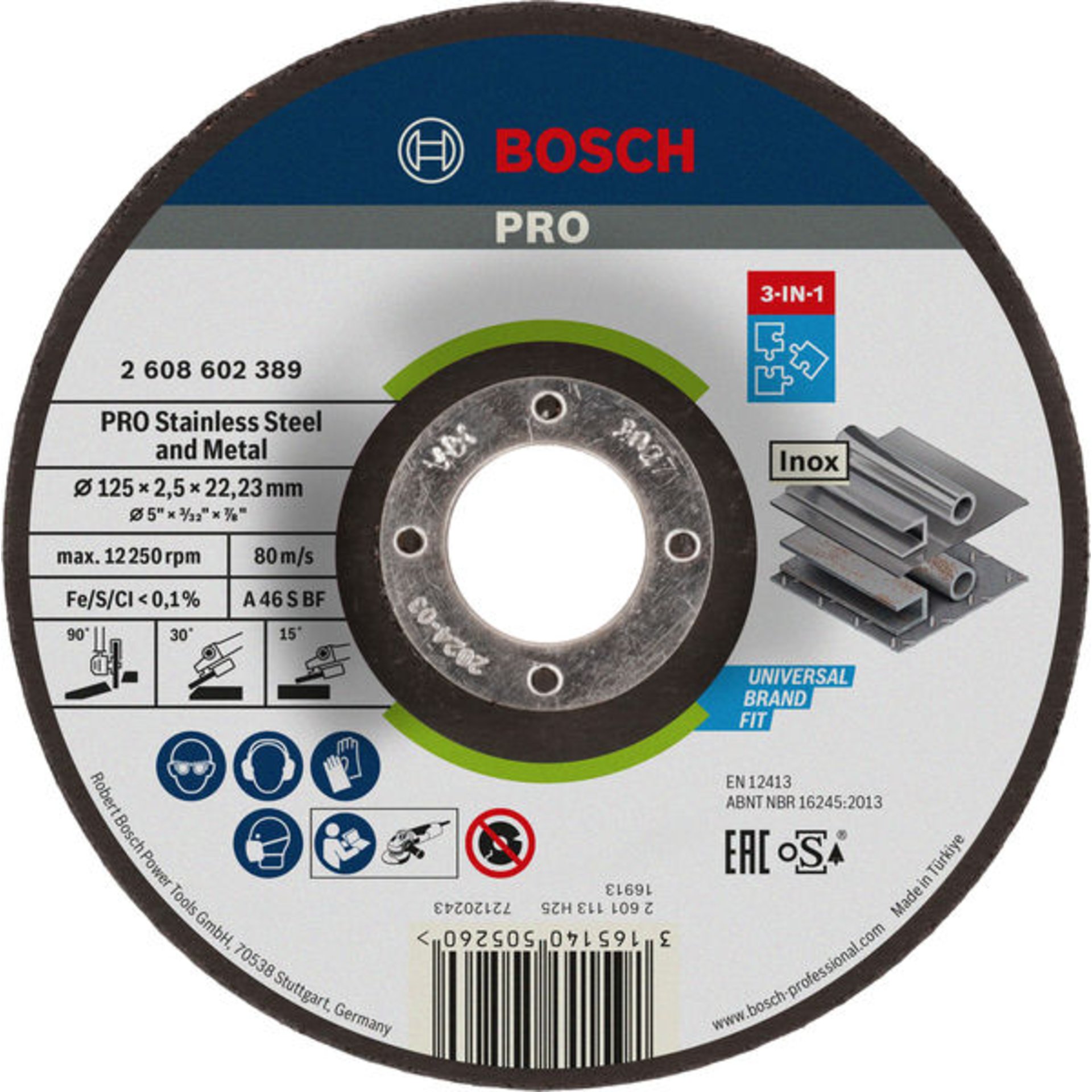 PRO Stainless Steel and Metal 3-in-1 Disc, 125 x 2,5 x 22,23 mm
