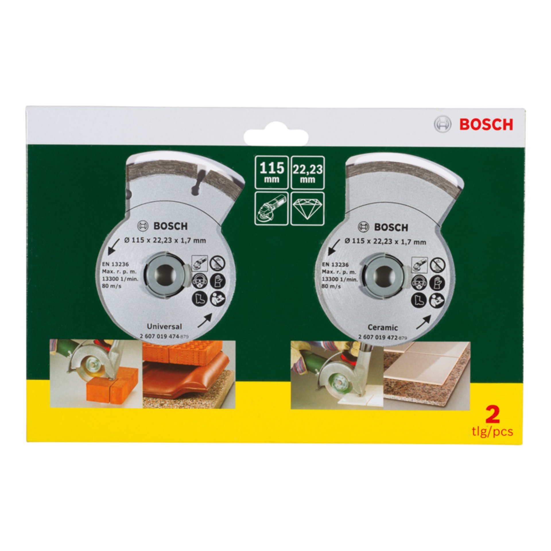 Diamanttrennscheibe für Fliesen und Baumaterial, Durchmesser: 115 mm, 2er-Pack