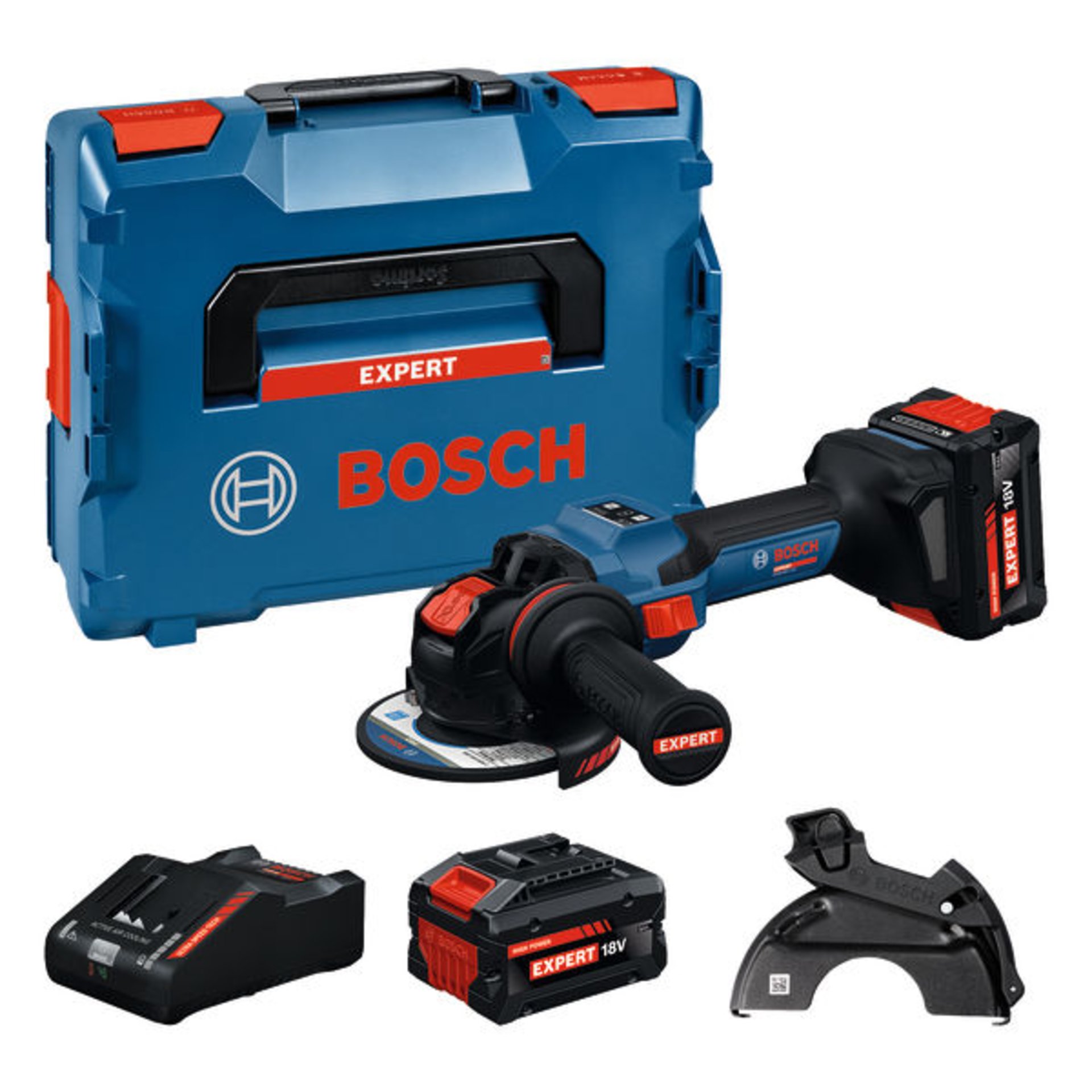 Akku-Winkelschleifer mit X-LOCK EXWX18V-15S, 2 x EXBA18V-80