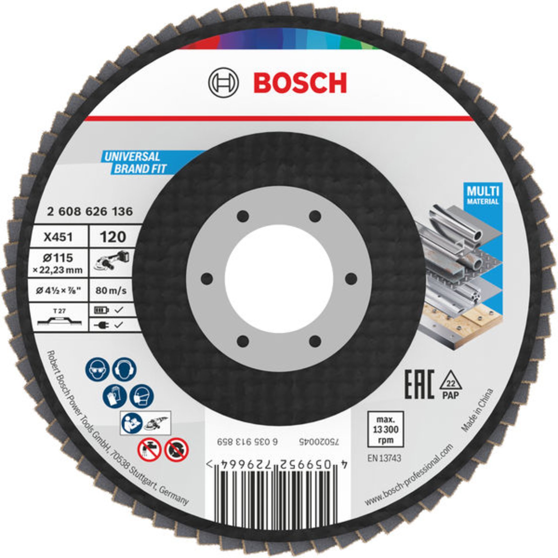 X451 Fächerschleifscheibe, 115 x 22,23 mm, K120, Z27, 15-tlg