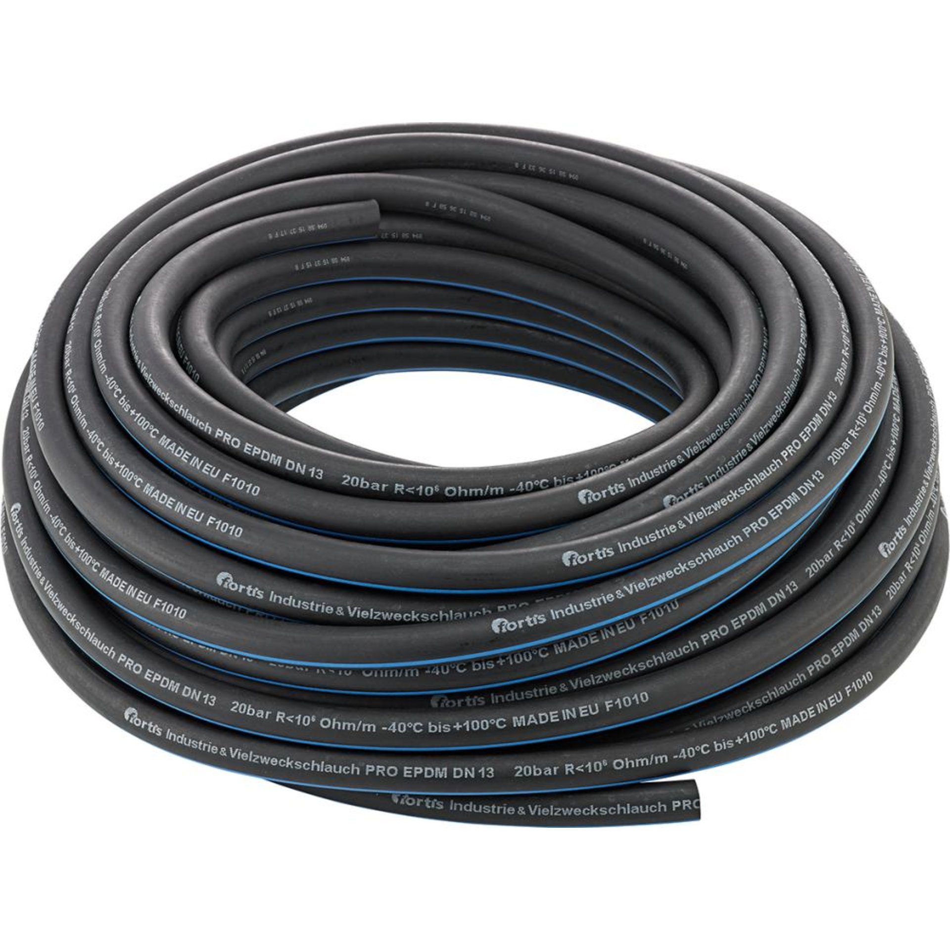 Industrie-und Vielzweck schlauch PRO, EPDM, schwarz/blau, 10x3,5mm, 40m FORTIS