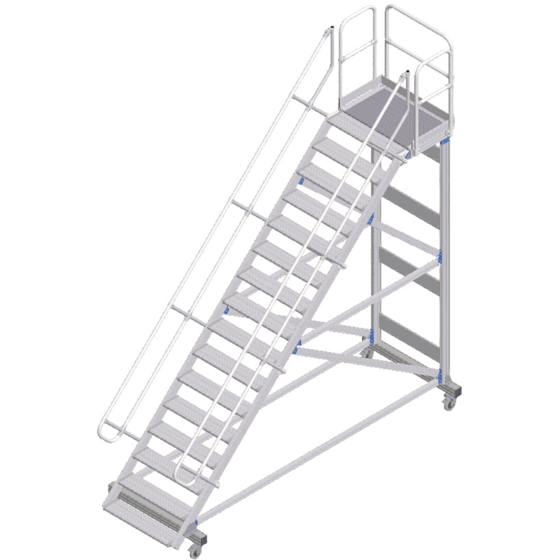 Plattformtreppe fahrbar 45° 16 Stufen, 1000 mm breit, Höhe 3,65 m