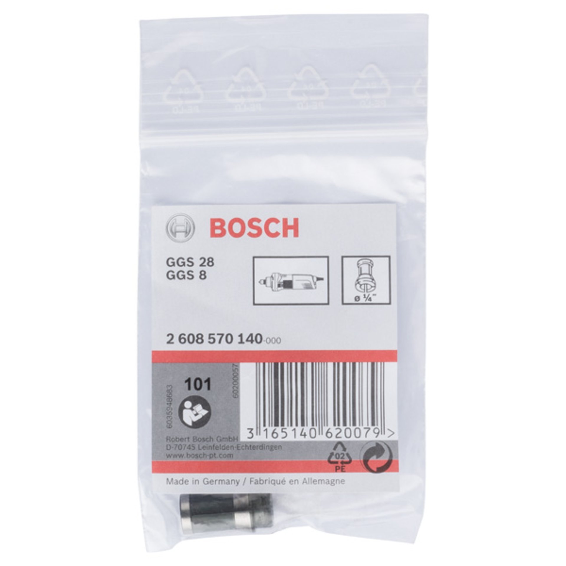 Spannzange ohne Spannmutter, 1/4-Zoll, für Bosch-Geradschleifer