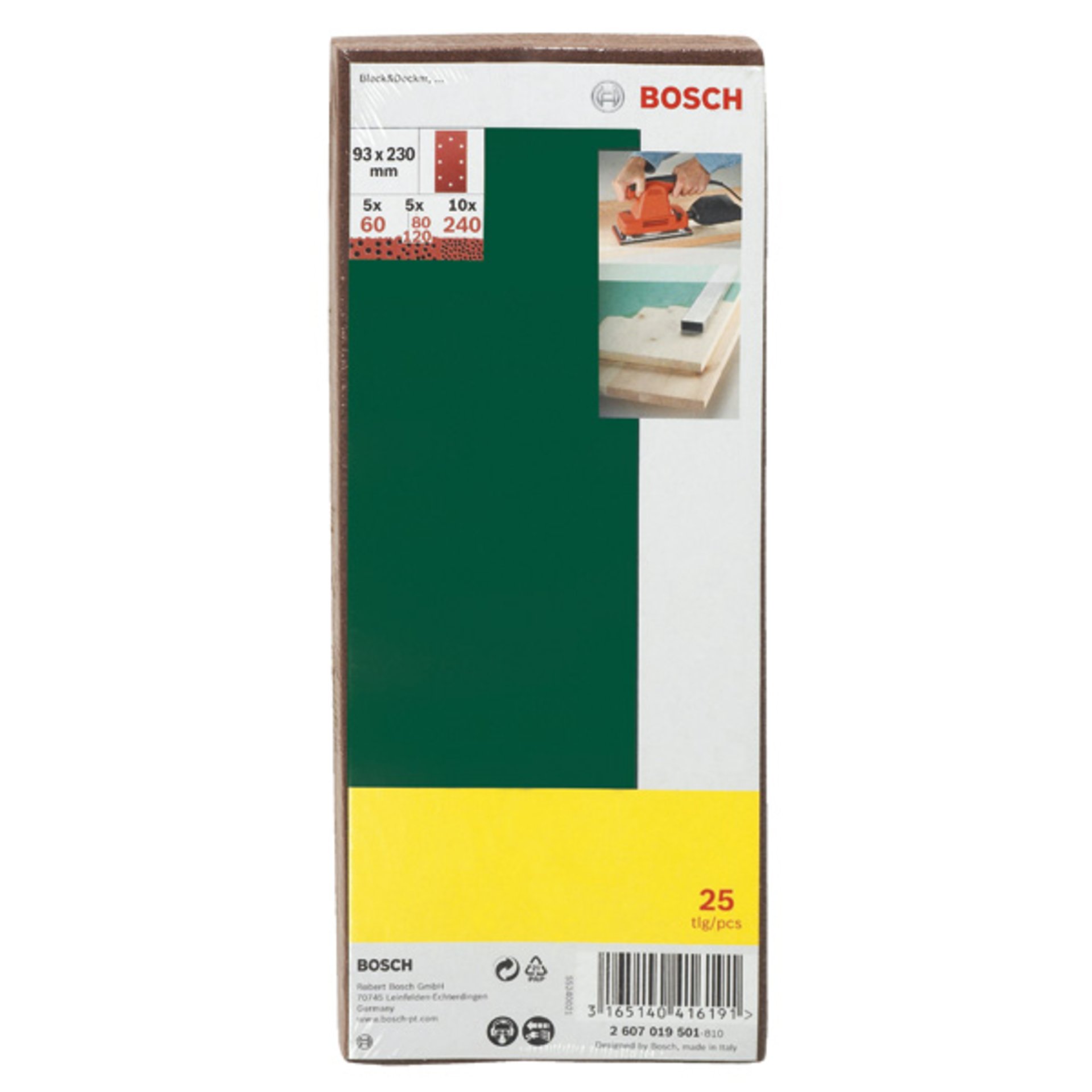 Schleifblatt-Set für Schwingschleifer, B&D 8-Lochung, 93 x 230 mm, K240, 25 Stk.