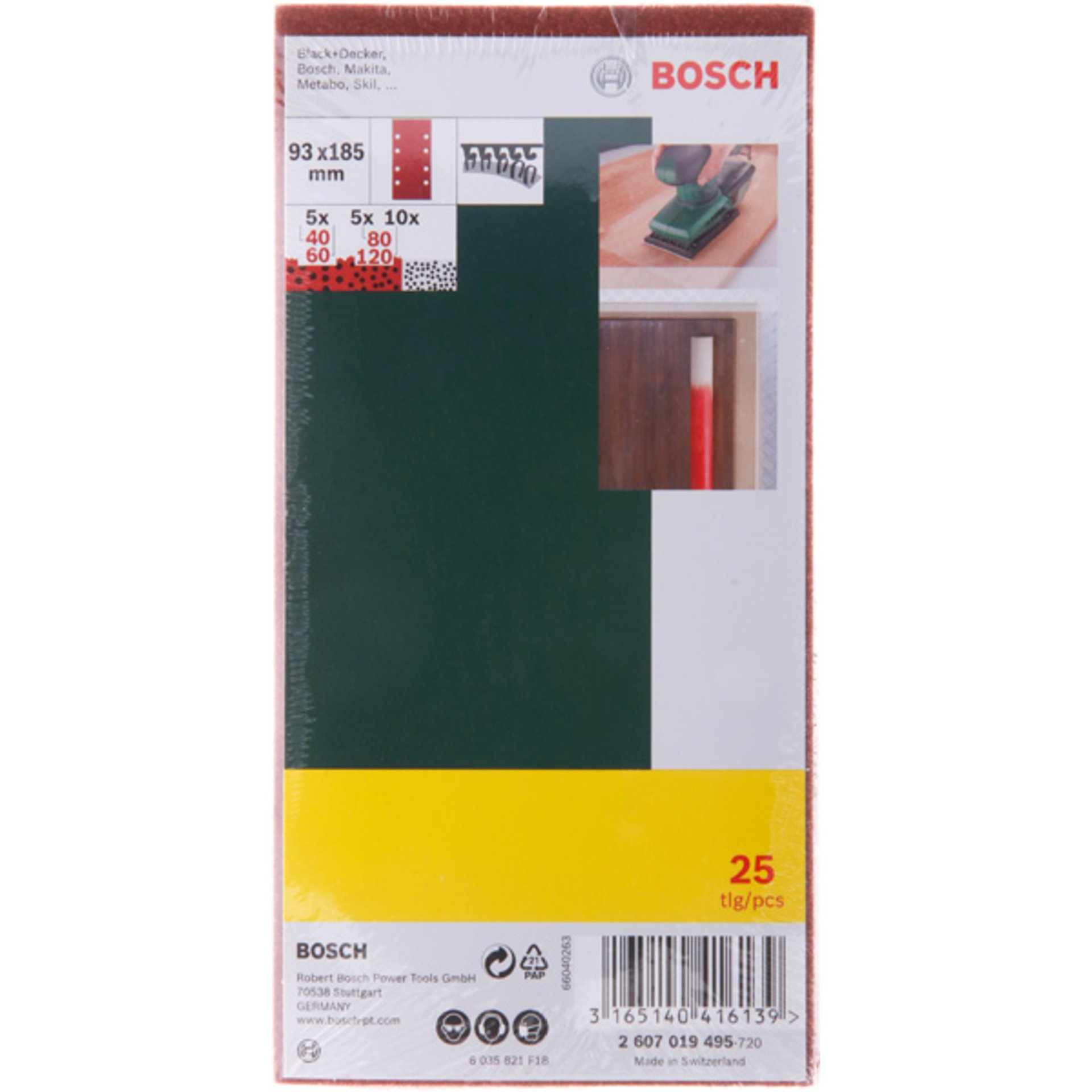 Schleifblatt-Set für Schwingschleifer, 25-teilig, 8 Löcher, 93 x 185 mm, 40-120