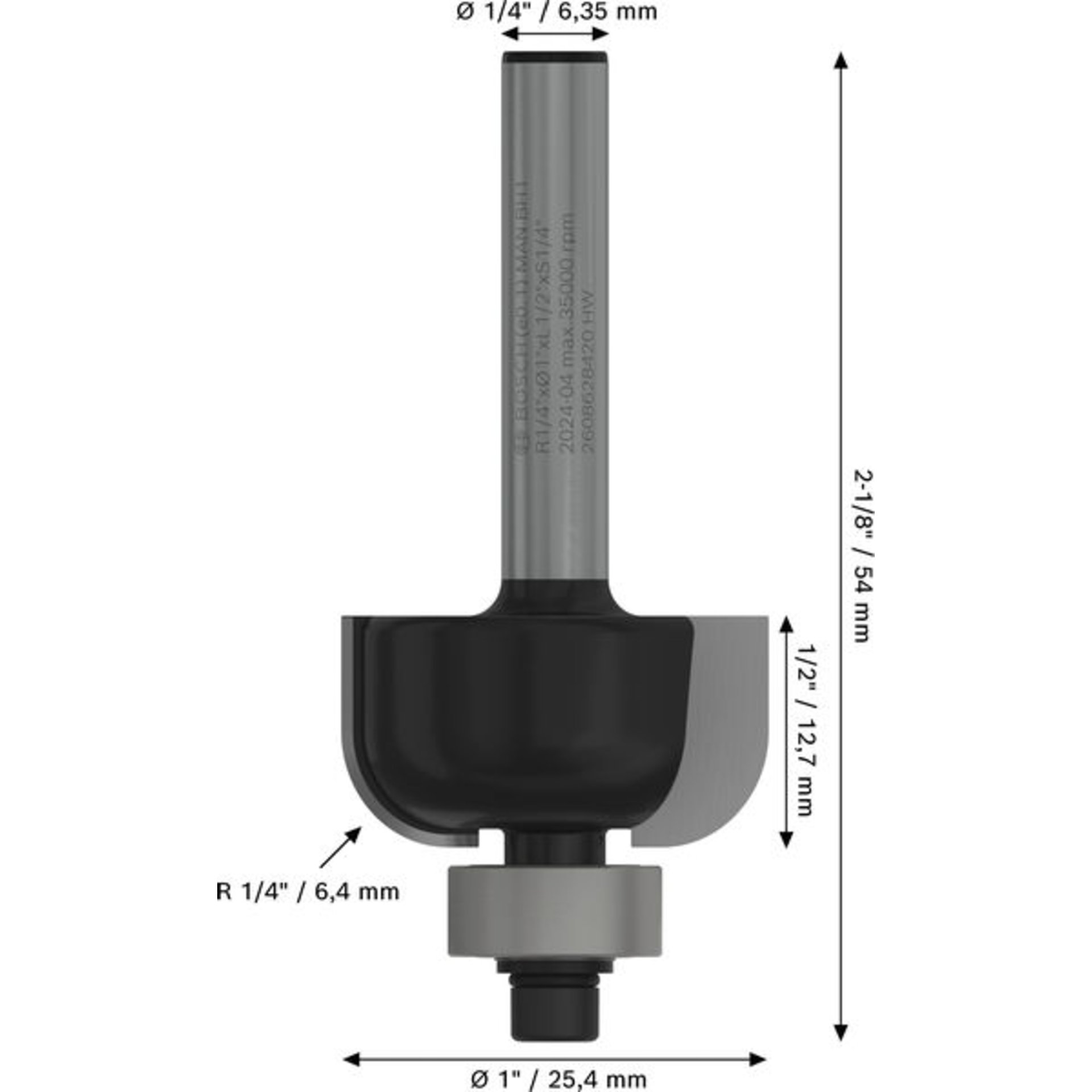 PRO Hohlkehlfräser, L 1/4", S 1/4"