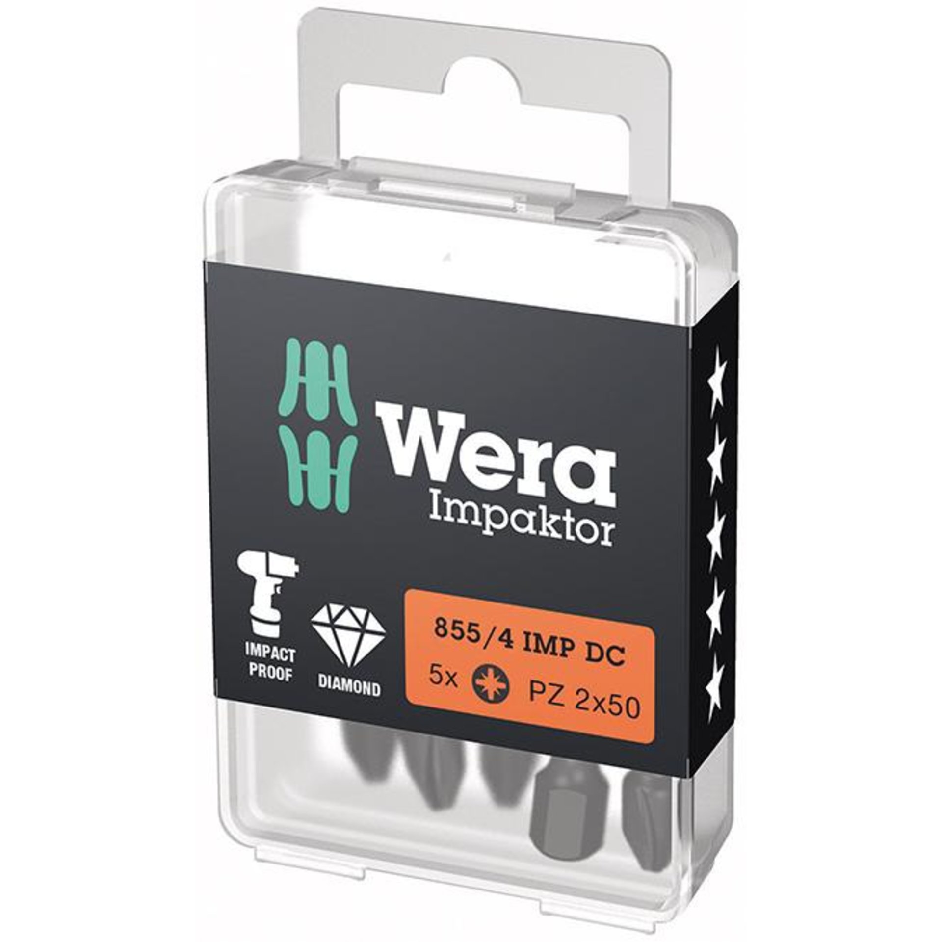 Bit Impaktor 1/4" DIN 3126 E6,3 PZ2x50mm 5er Pack Wera