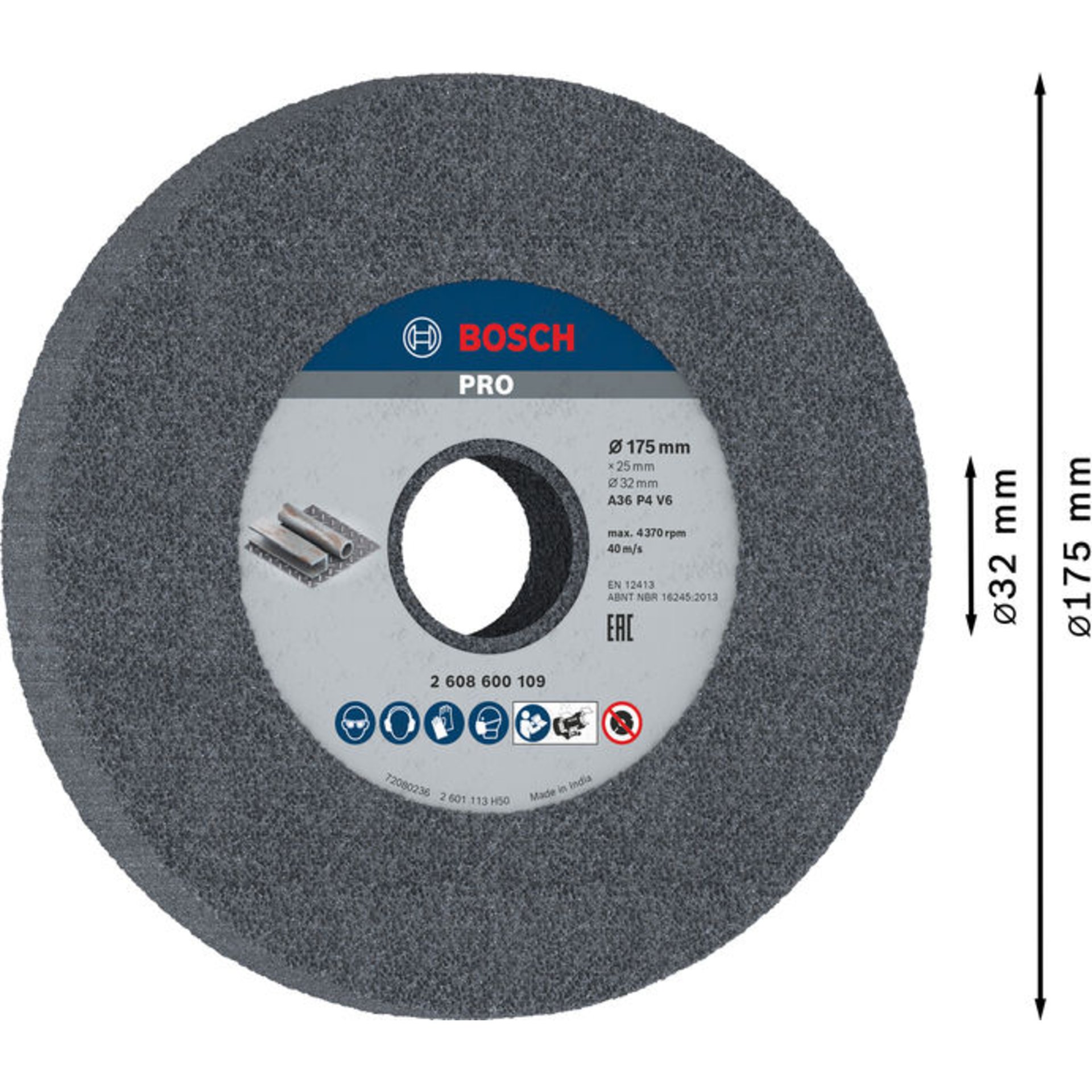 PRO Metal Schleifscheibe, 175 x 25 x 32 mm, G36