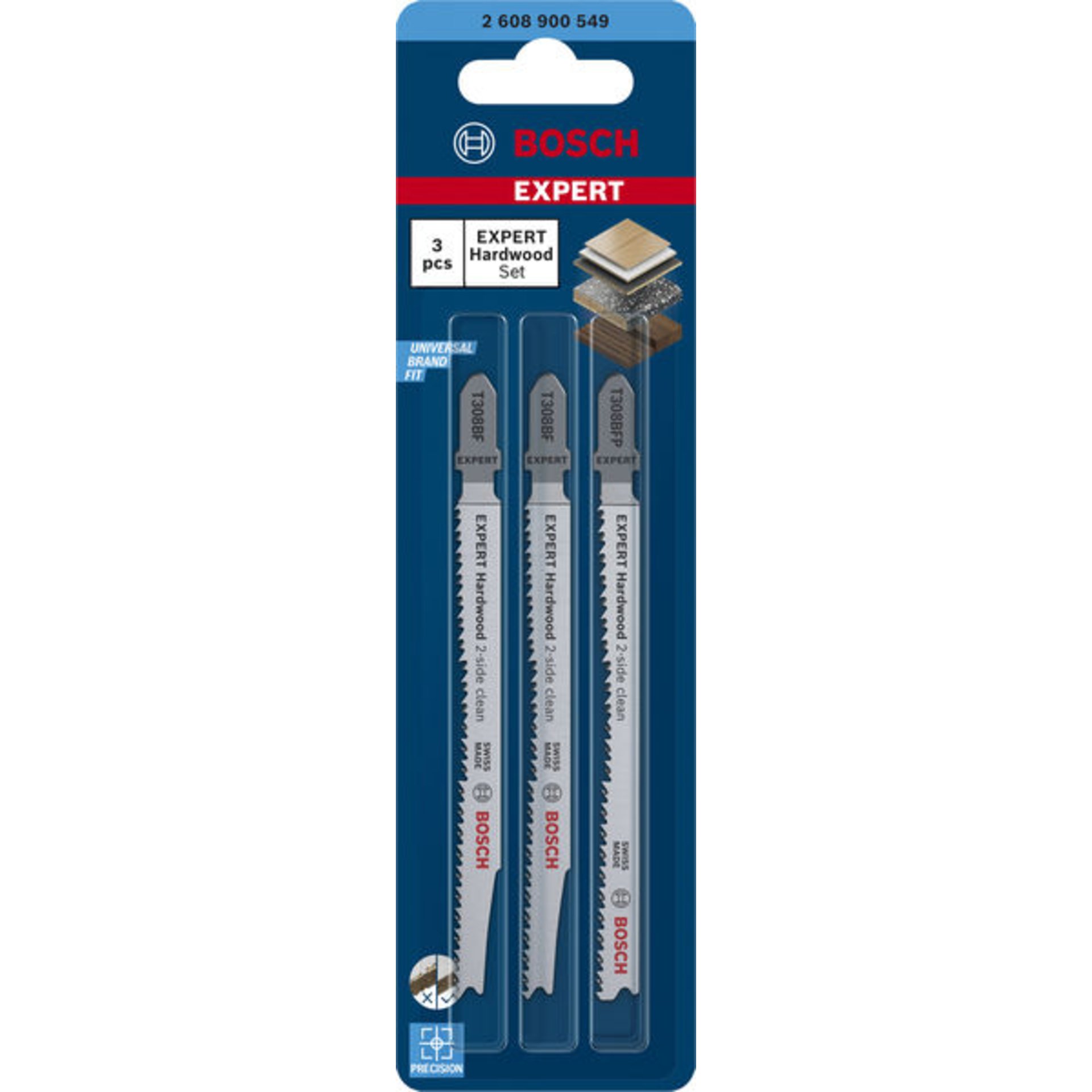 EXPERT Hardwood 2-side clean Stichsägeblatt-Set, 3-tlg., (2xT308BF, 1xT308BFP)