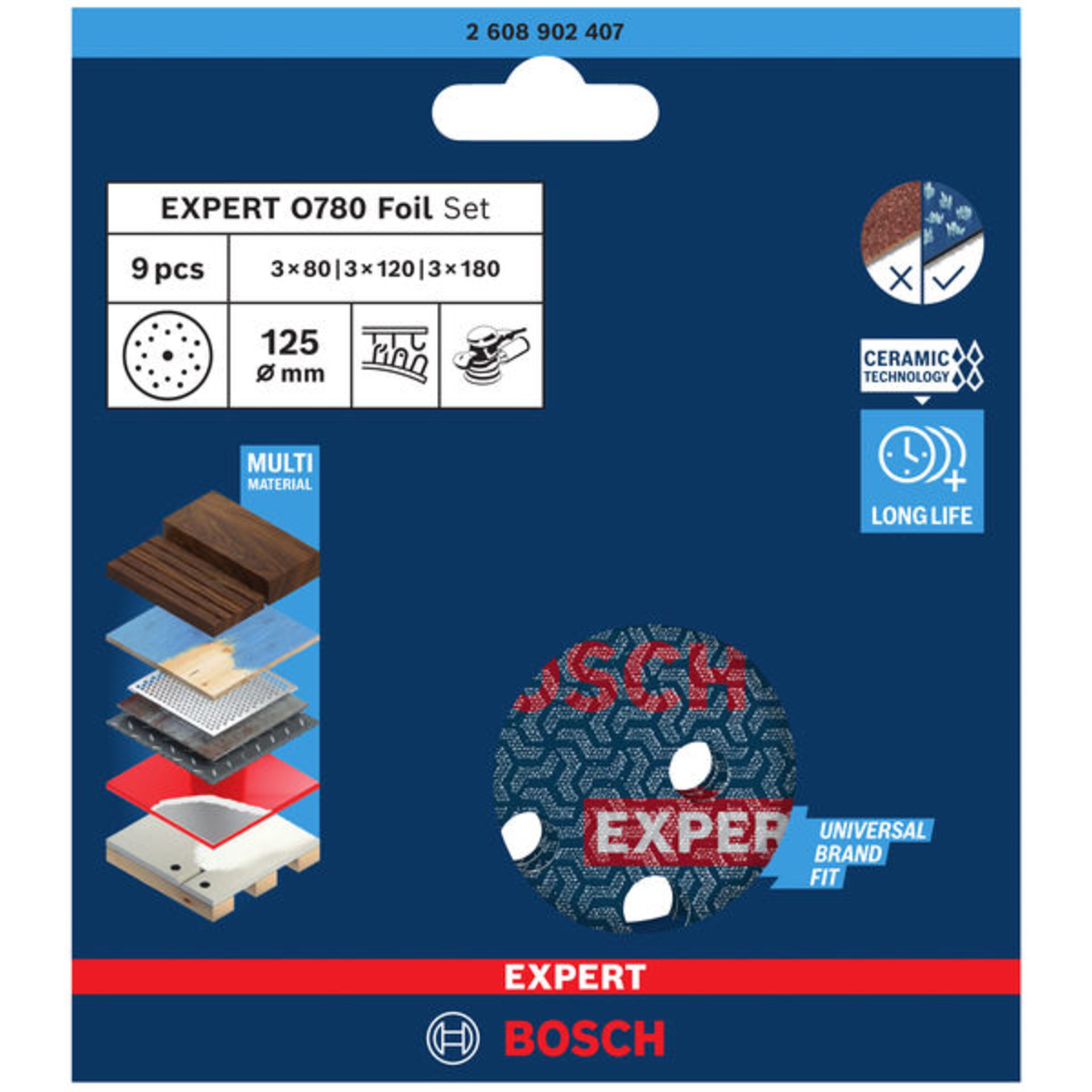 EXPERT O780 Foil Schleiffolien-Set, 125 mm, K80/120/180, 9-tlg.