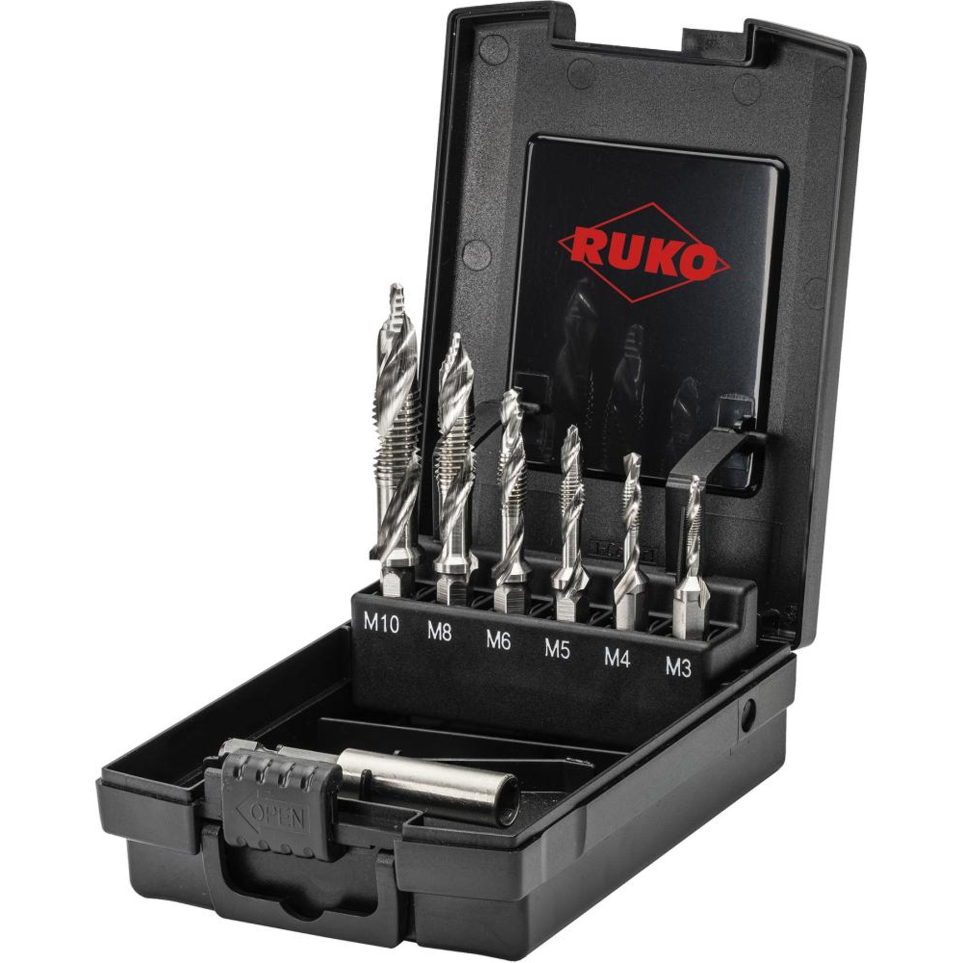 Kombi. Gewindebohrer-Set HSS, M3 - M10 + Adapter RUKO