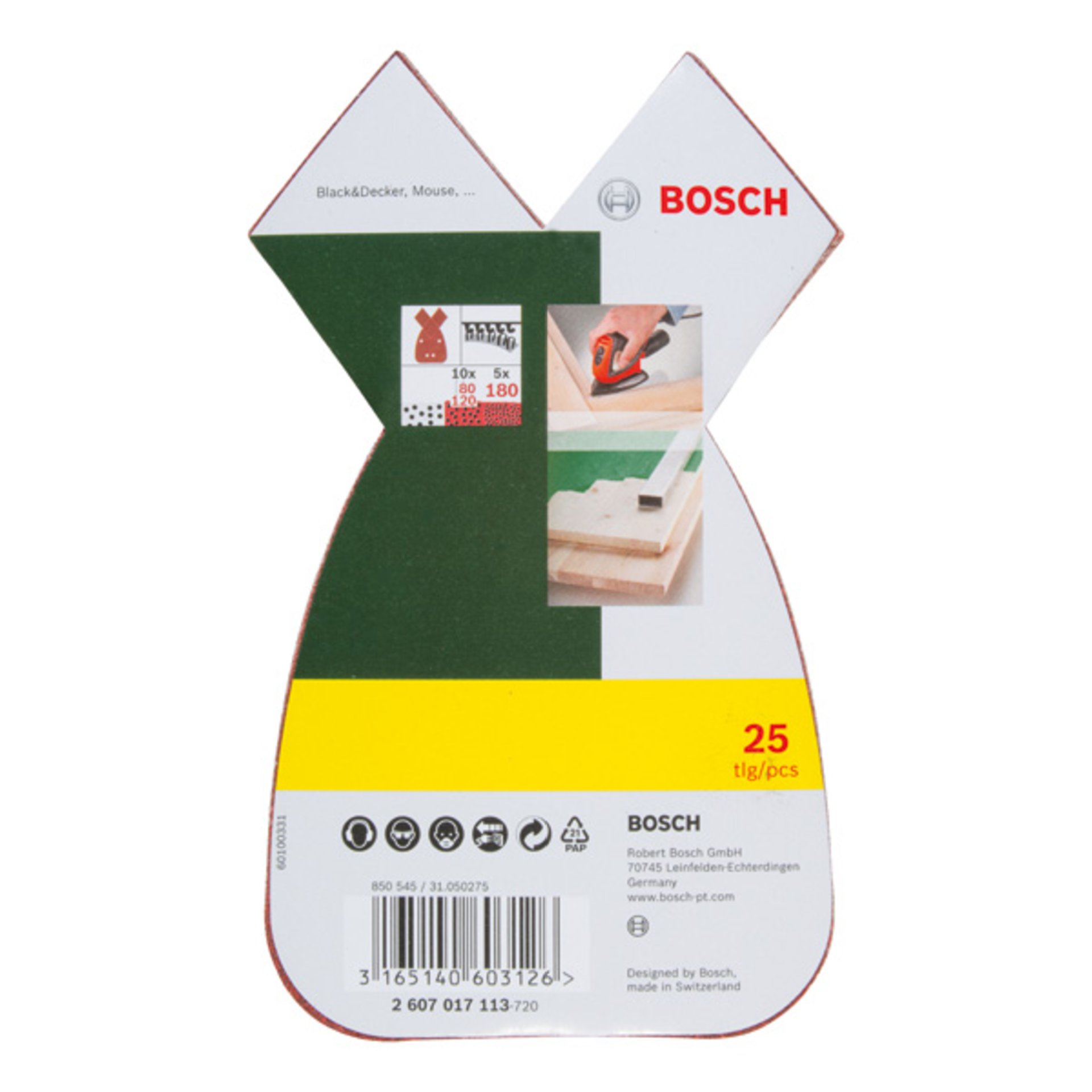 Schleifblatt-Set für Multischleifer, 25-teilig, 4 Löcher, 170x98x20 mm, 80 - 180