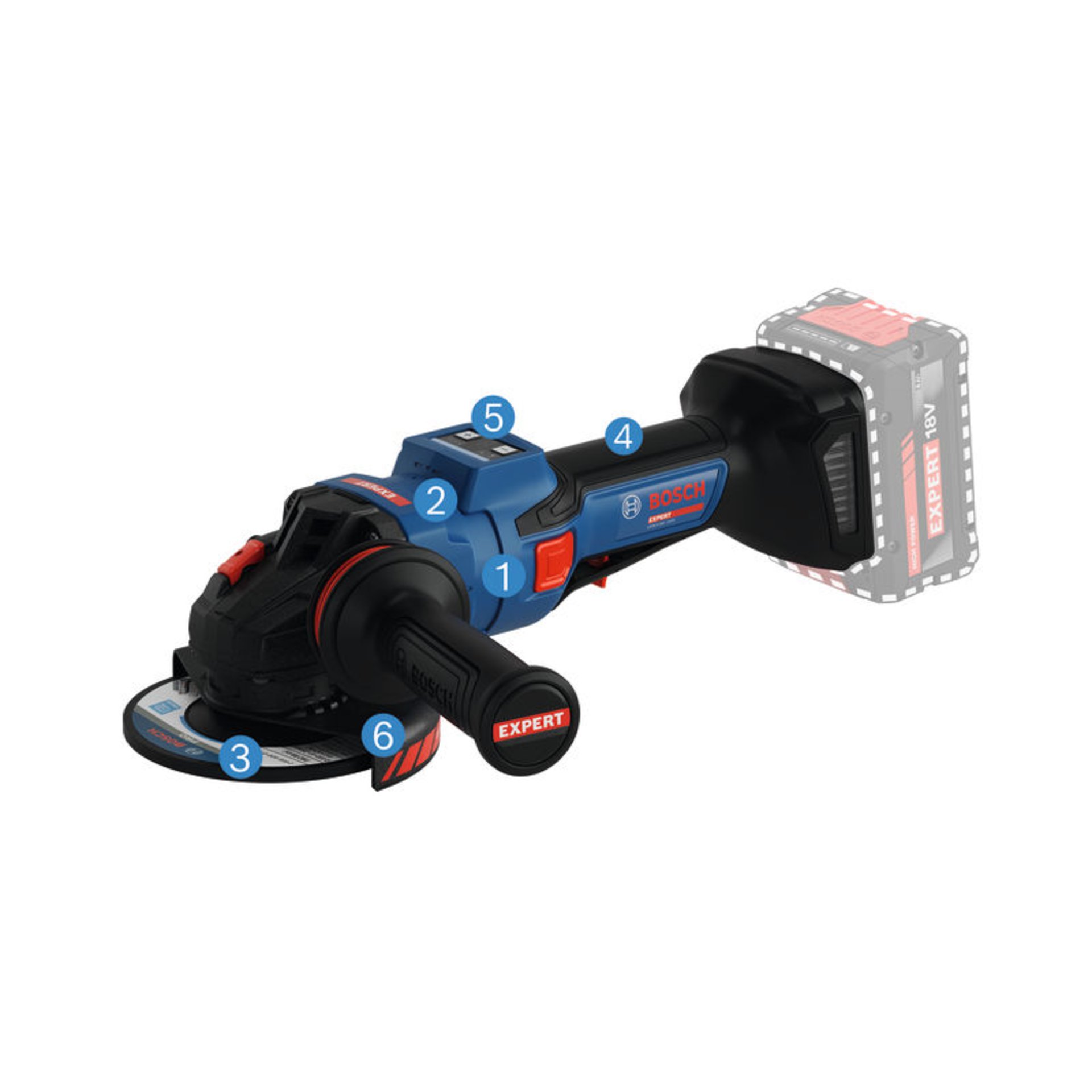 Winkelschleifer EXWS18V-15PS, 2 x EXBA18V-80 in L-BOXX