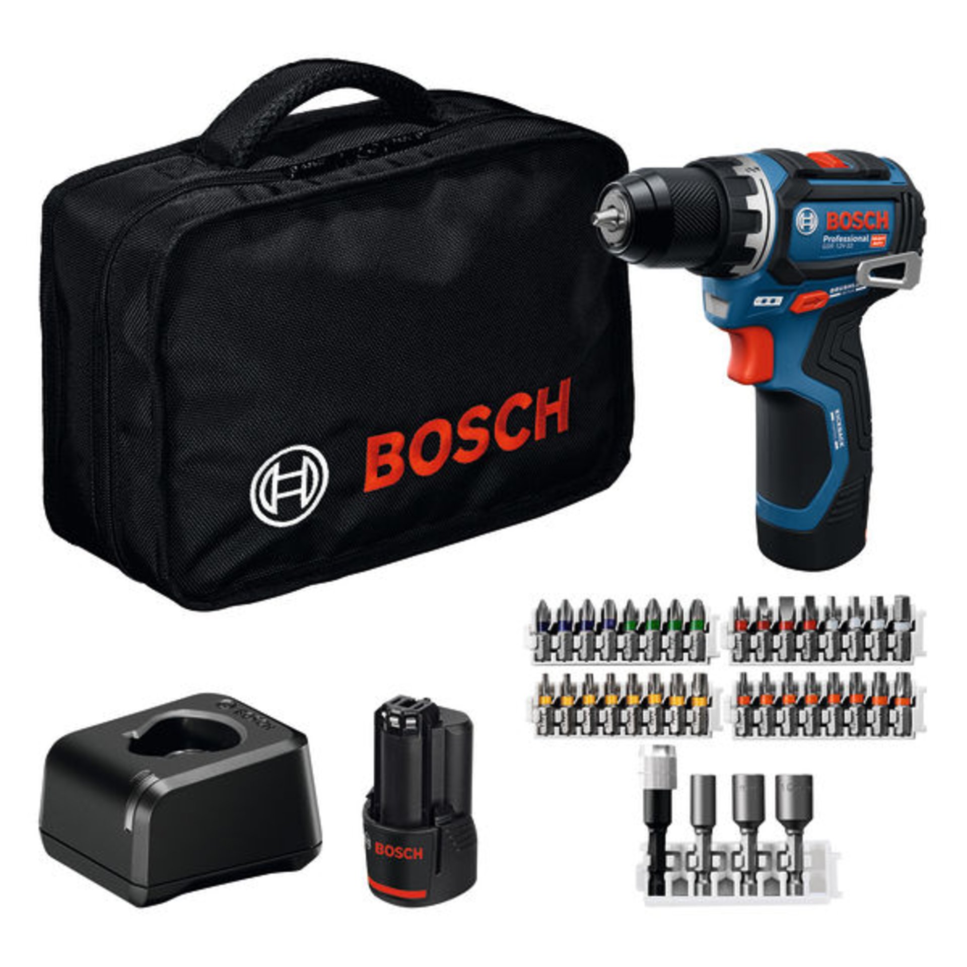 Akku-Bohrschrauber GSR 12V-32, 2x GBA 12V 2.0Ah, 36-tlg. Zubehör, Werkzeugtasche