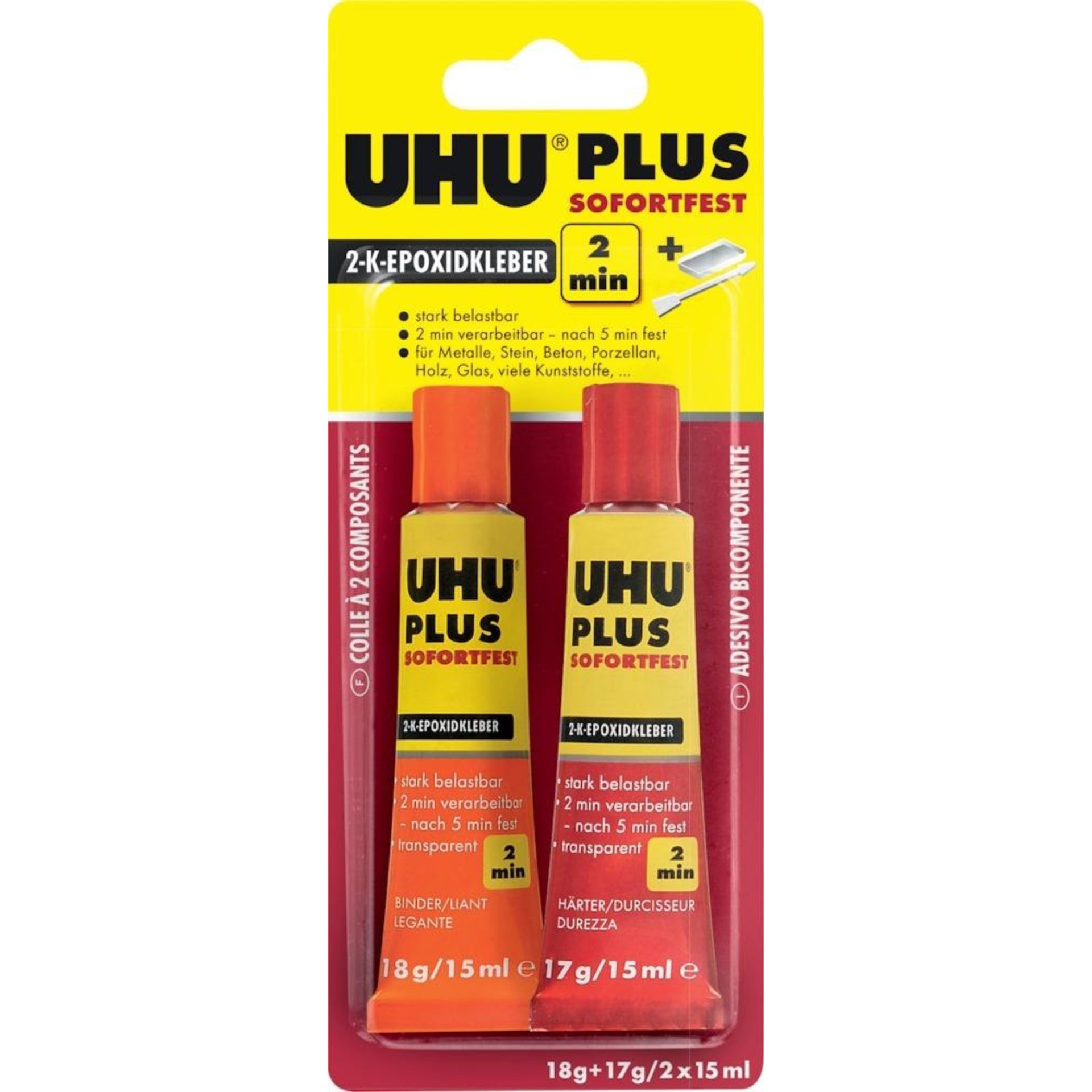 2-KomponentenepoxidkleberPLUS SOFORTFEST SB-Karte mit Tuben Binder18g Härter 17g UHU