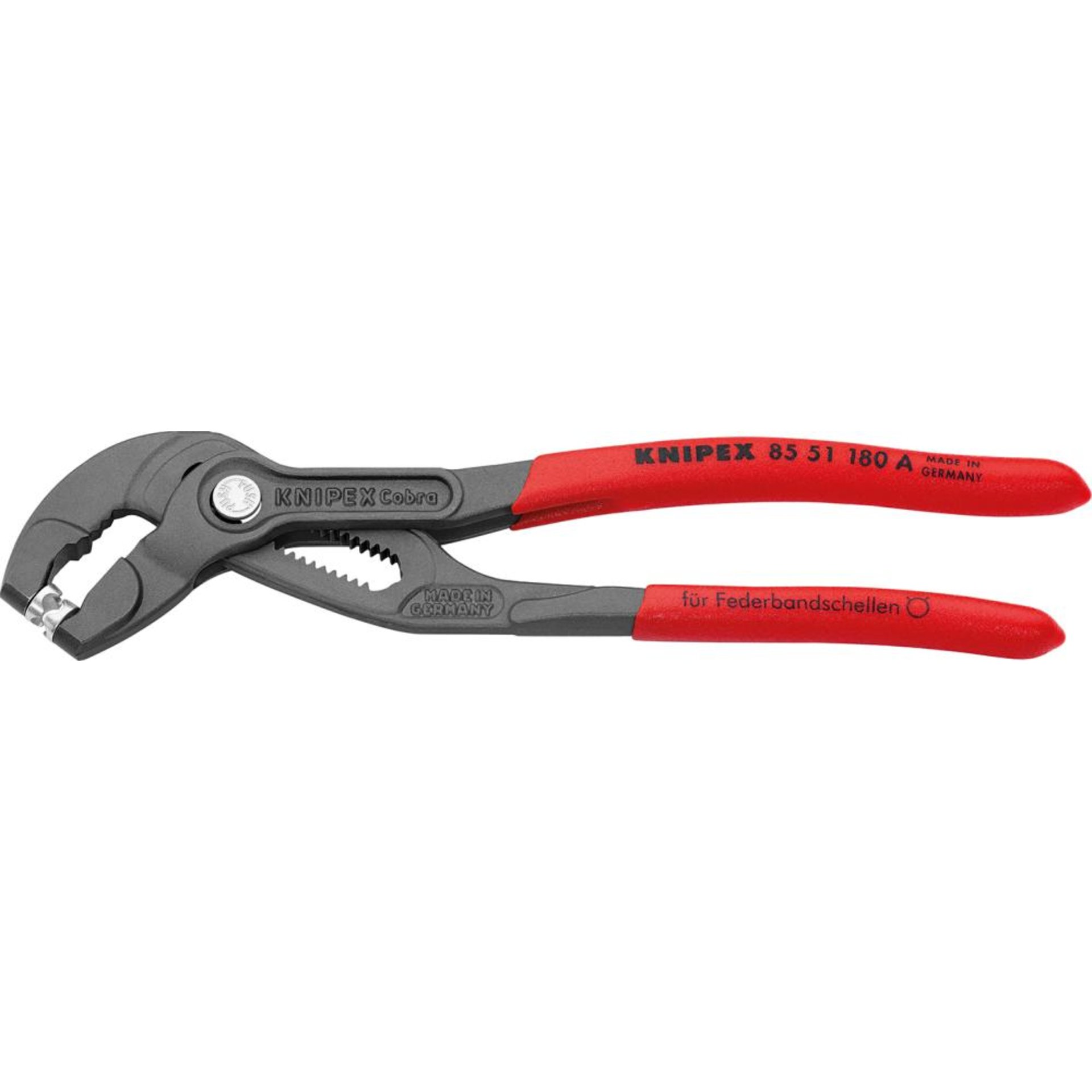 Schlauchklemmenzange für Federbandschellen Griffe kunststoffüberzogen 180mmKNIPEX
