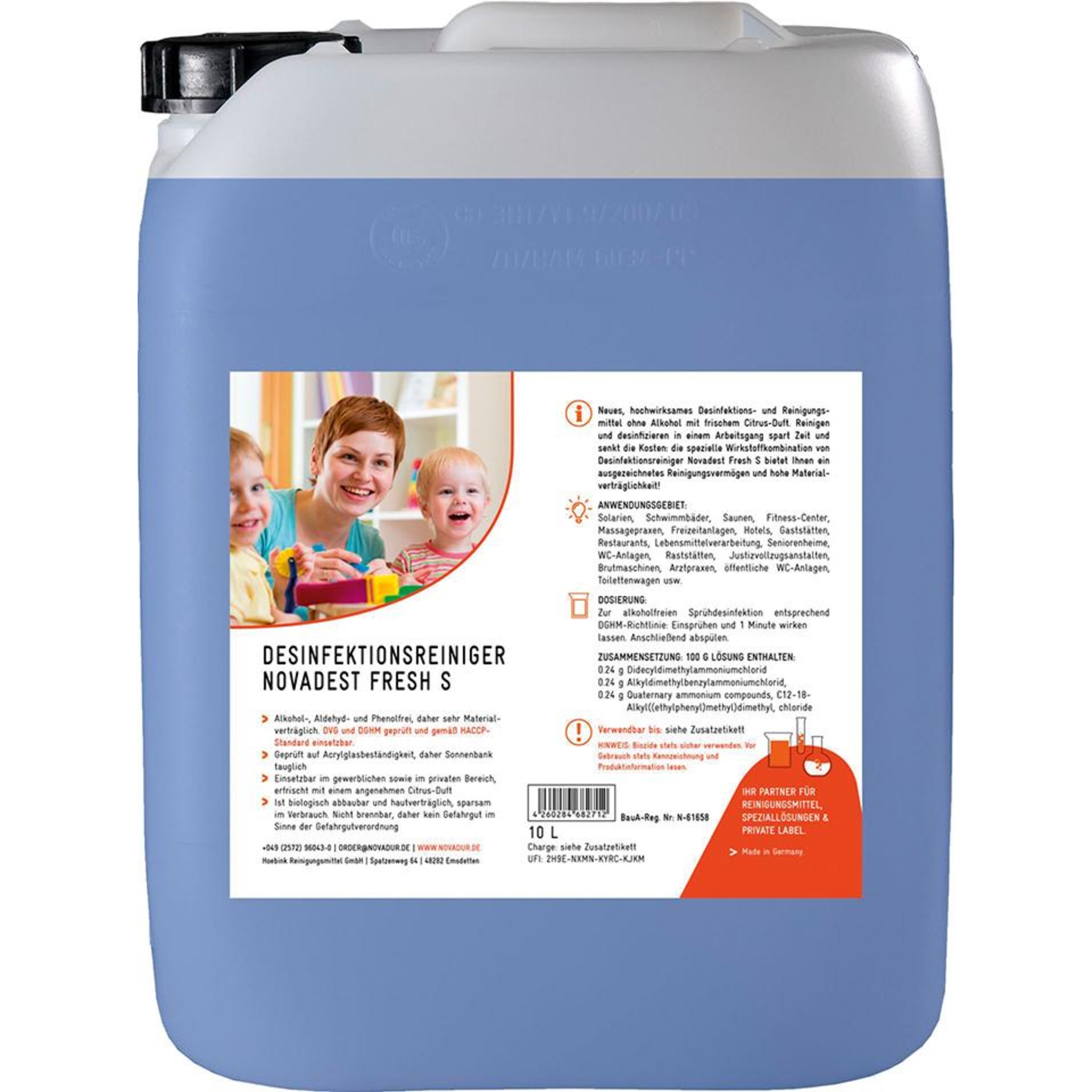 Novadest Fresh "S" Desinfektion gebrauchsf. Sprühdesinf. ohne Alkohol m. Citrus 10L