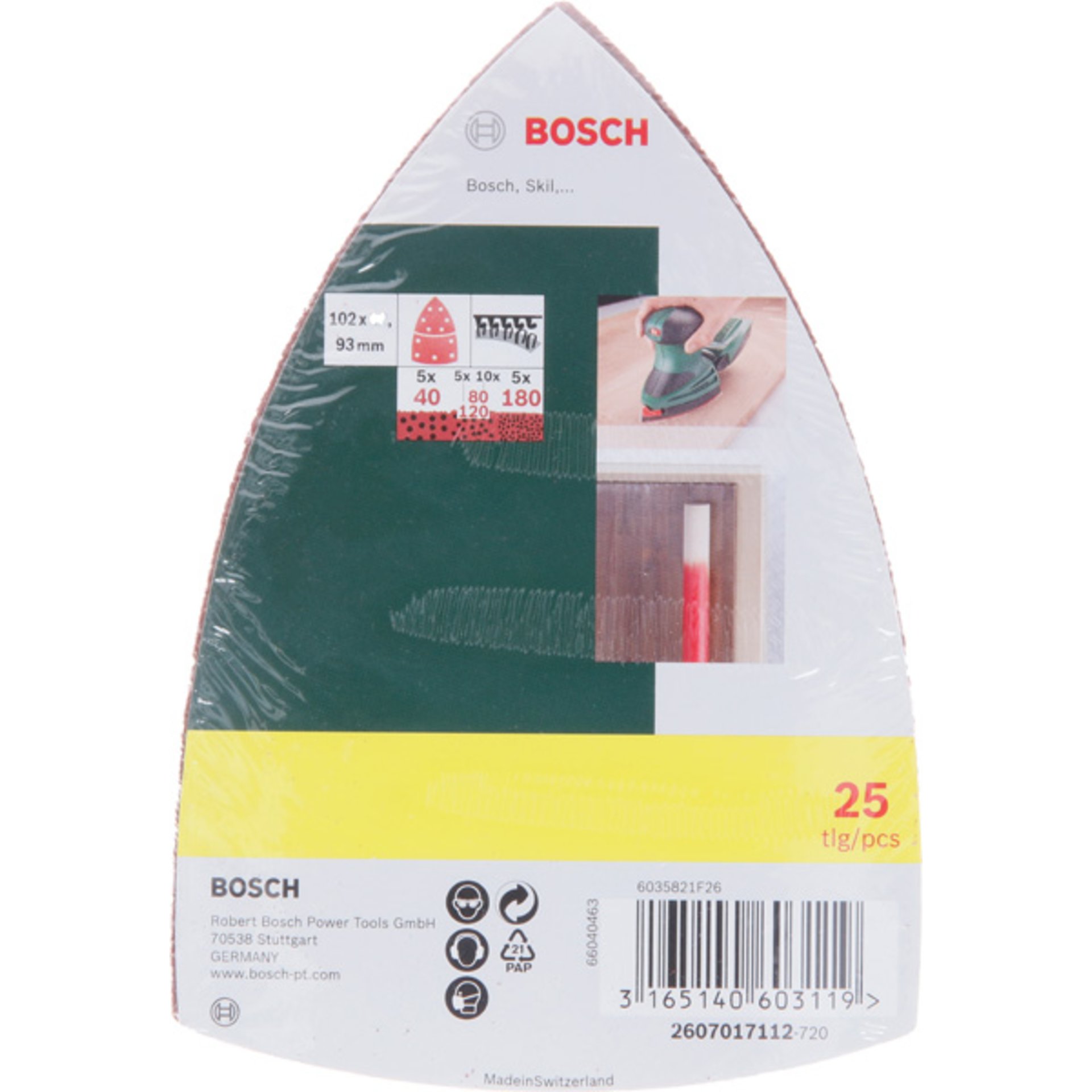 Schleifblatt-Set für Multischleifer, 25-teilig, 11 Löcher, 102 x 62 mm, 40 - 180