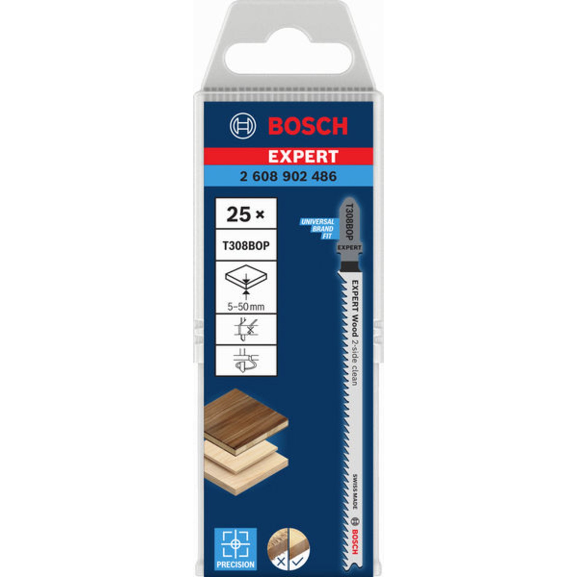EXPERT Hardwood 2-side clean T308BOP Stichsägeblatt, 25-tlg.