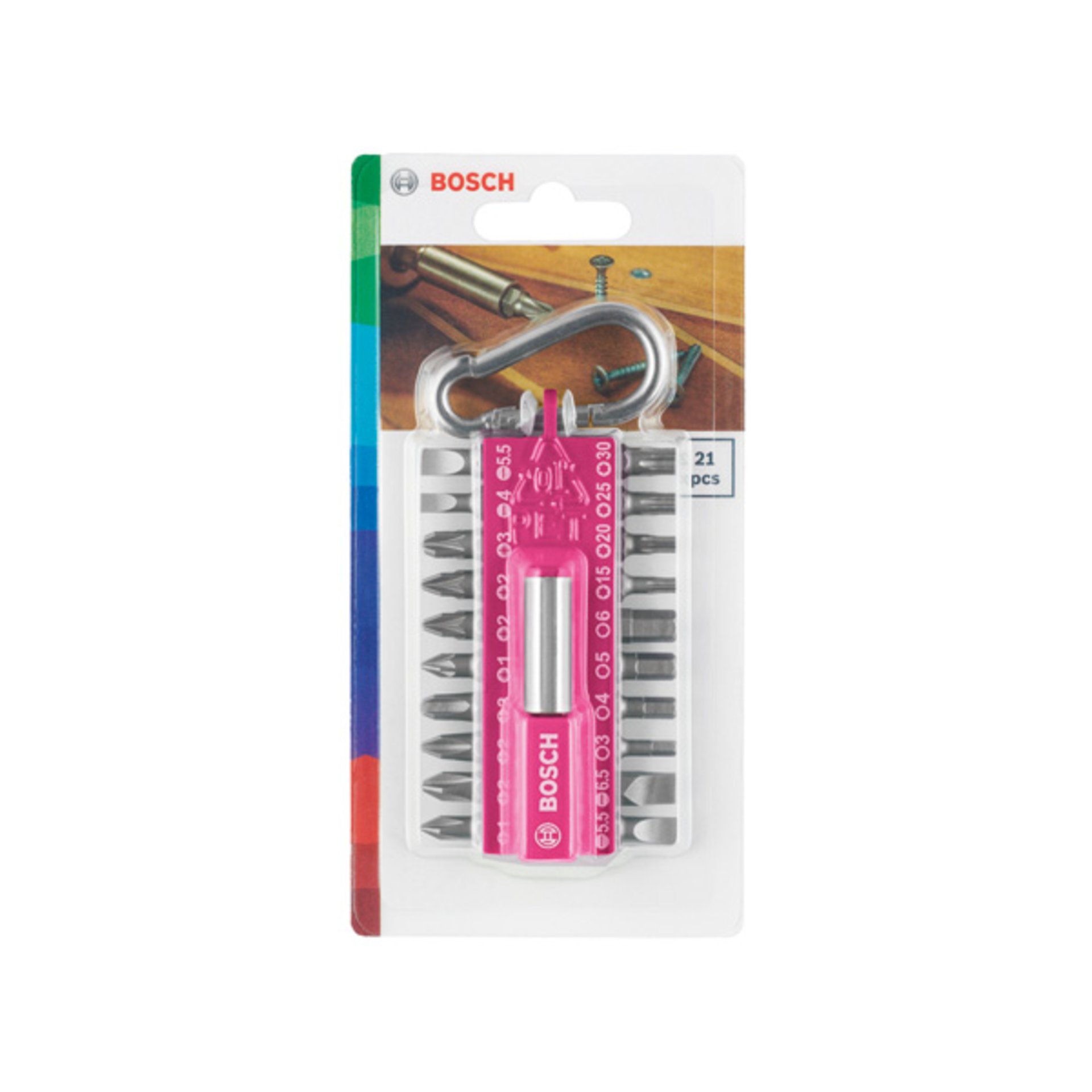 21-teiliges Schrauberbit-Set mit Snap-hook, Pink
