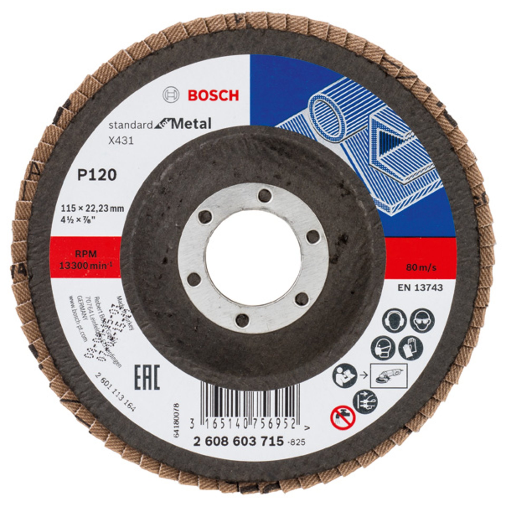 Fächerschleifscheibe X431 Standard for Metal, gerade, 115 mm, 120, Glasgewebe