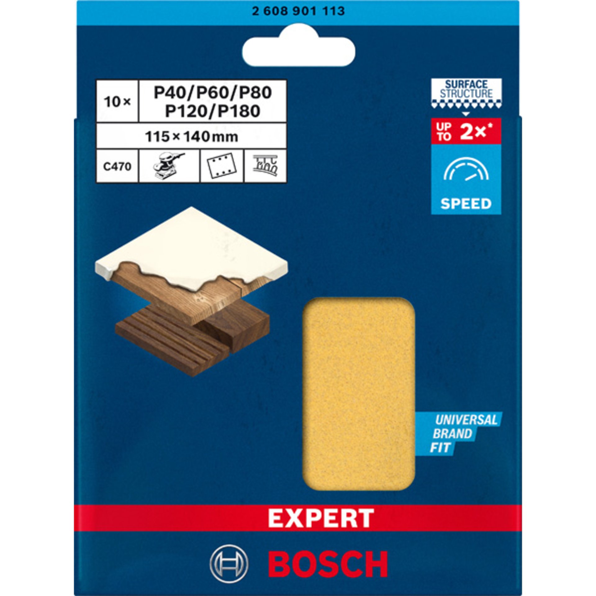 EXPERT C470 Schleifblatt Schwingschleifer Set, 115x140mm, K40-180, 6 Loch, 10tlg