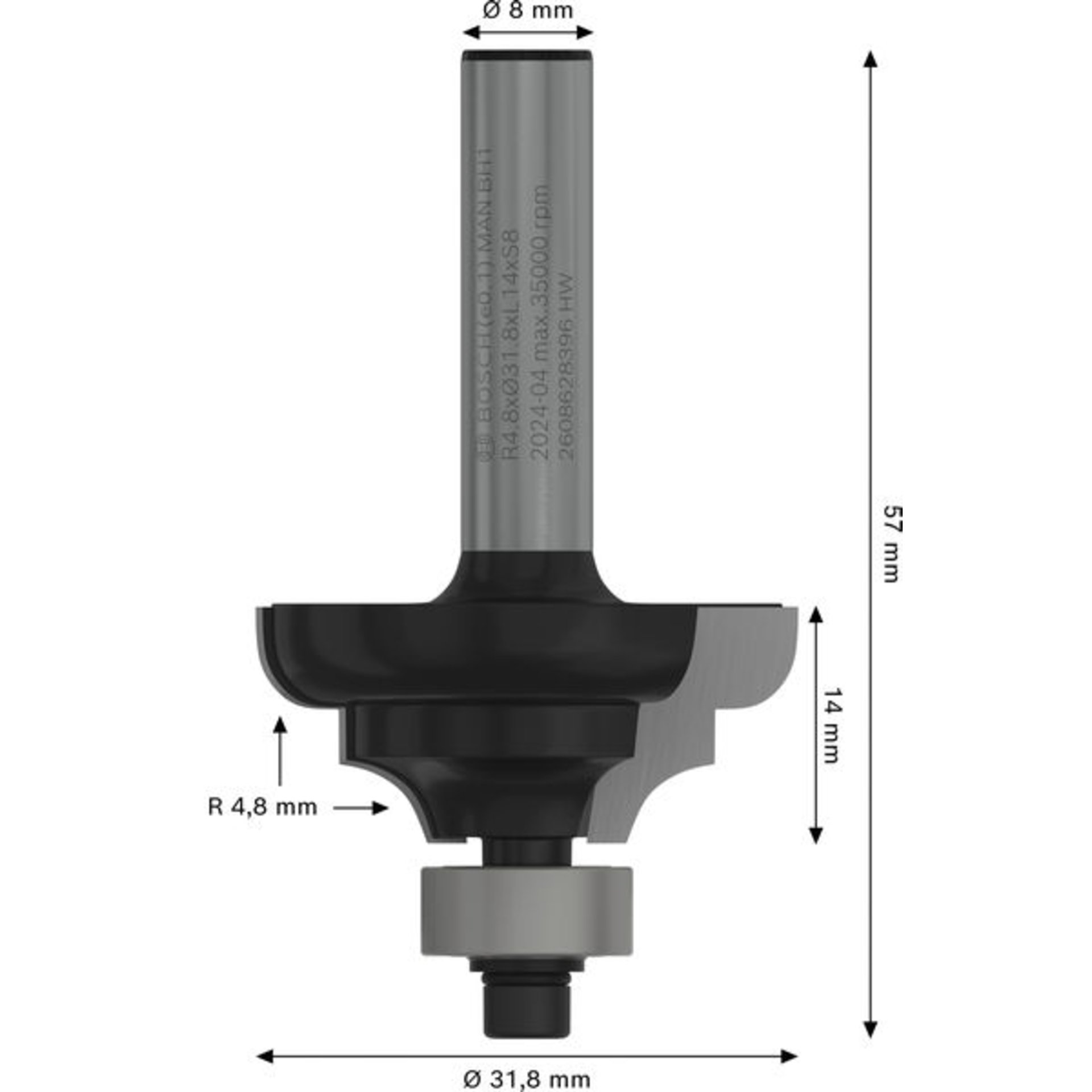 PRO Profilfräser Ogee, R 4,8 mm, S 8 mm