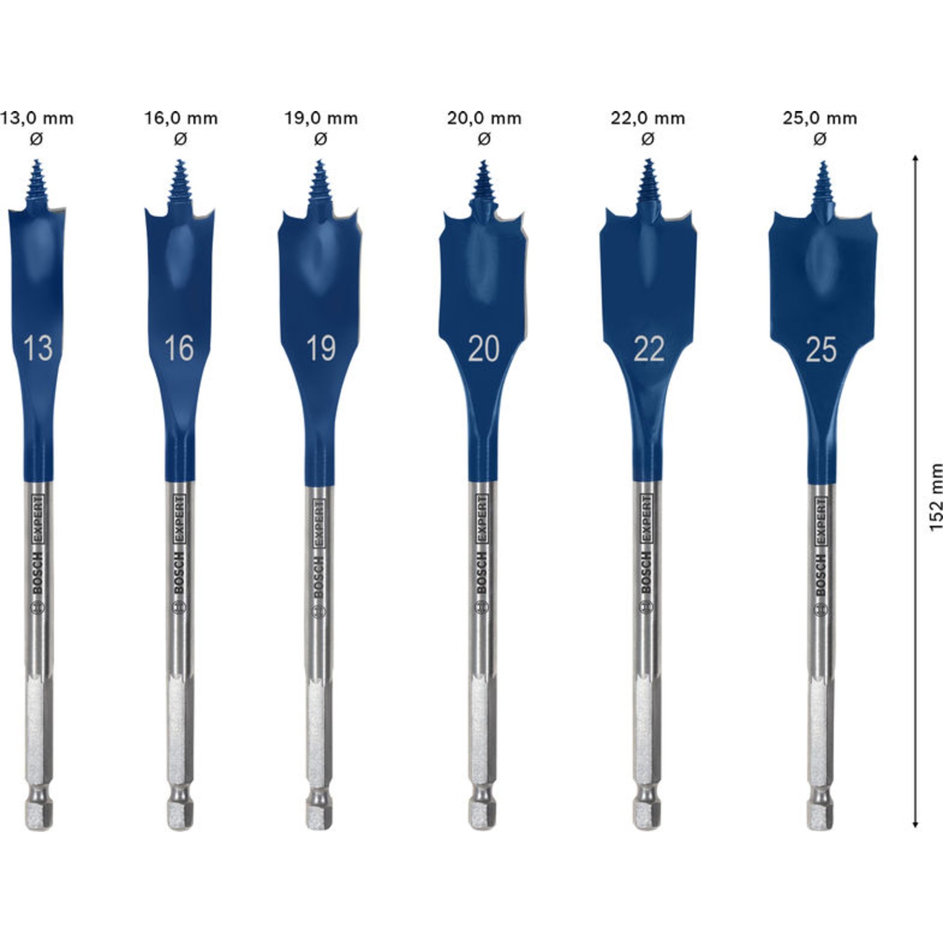EXPERT Self Cut Speed Flachfräsbohrer-Set, 13/16/19/20/22/25/25, 6-tlg.