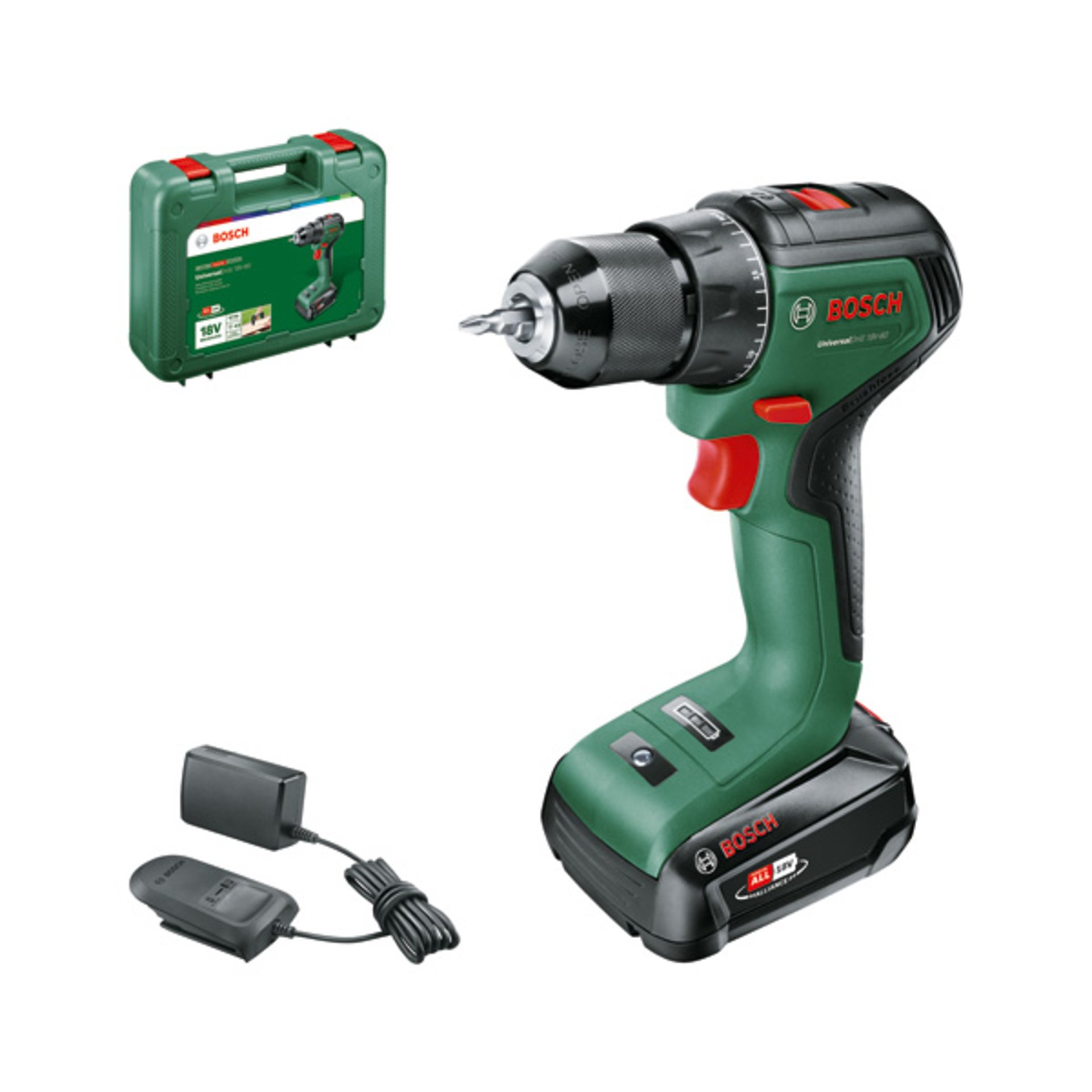 Akku-Bohrschrauber UniversalDrill 18V-60, 1 x Akku PBA 18V 2.0Ah, Tragekoffer