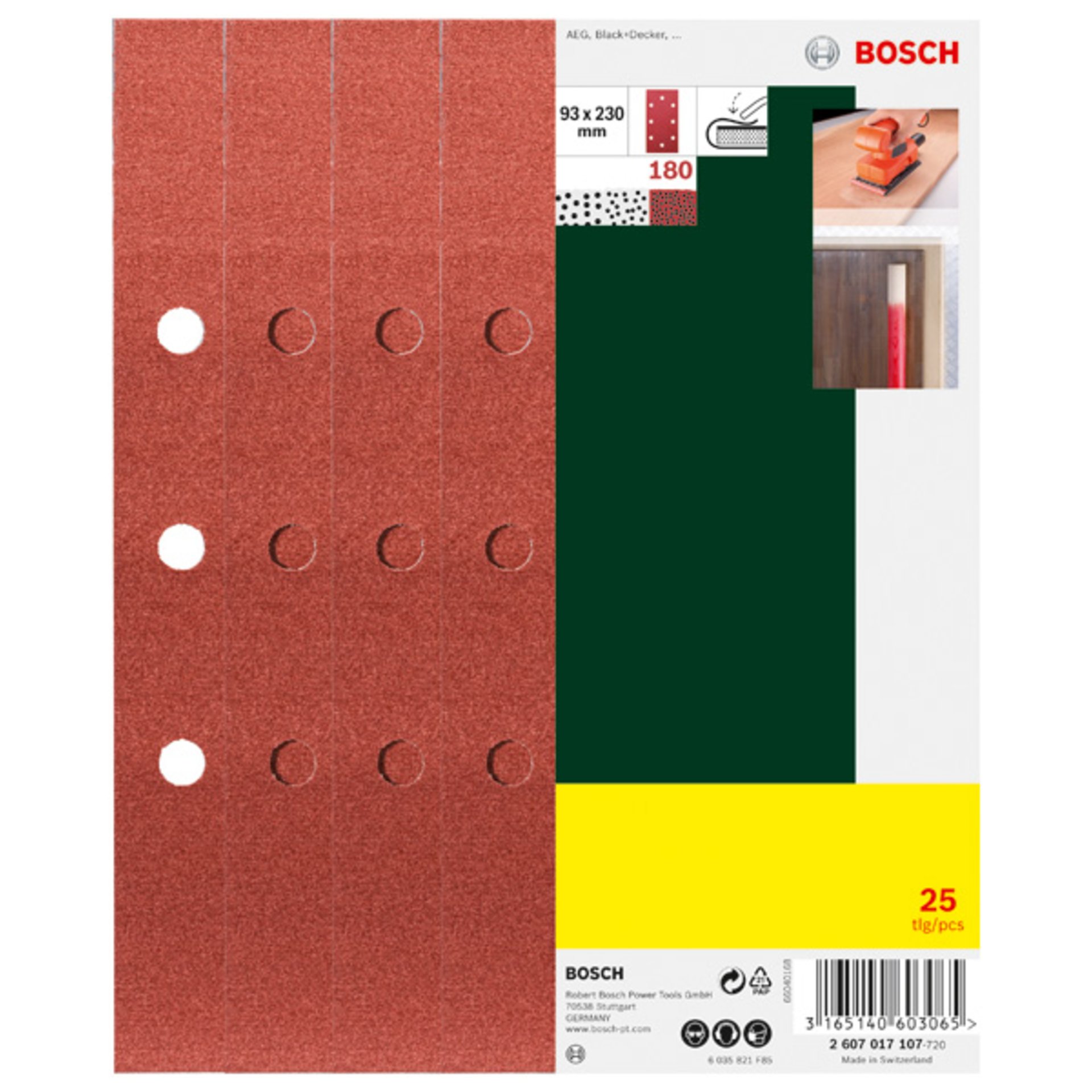 Schleifblatt-Set für Schwingschleifer, B&D 8-Lochung, 93 x 230 mm, K180, 25 Stk.