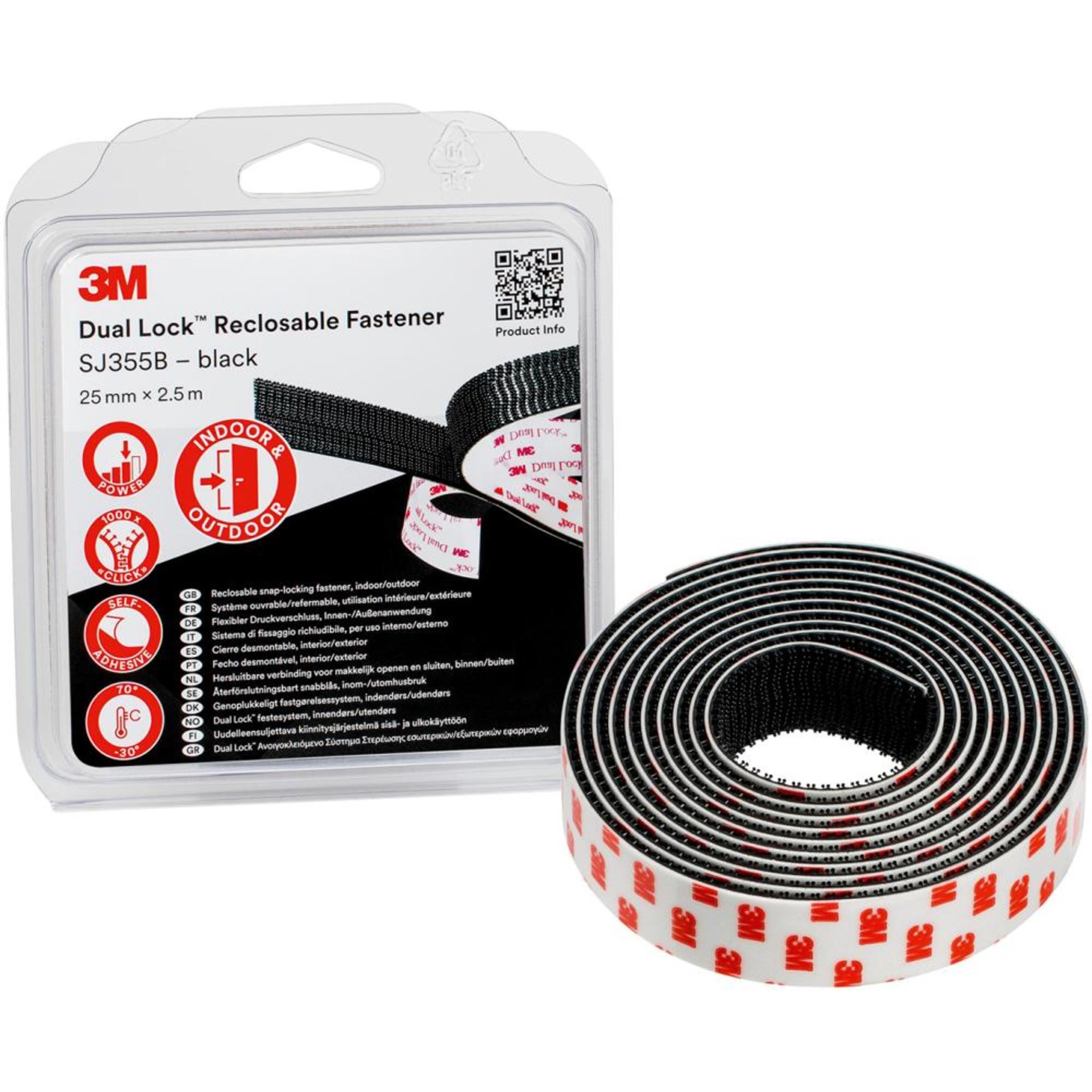 3M Dual Lock SJ355B Schw. 40Köpfe/cm² Flexibler Druckverschluss25mm x 2,5 m x 5,7 mm