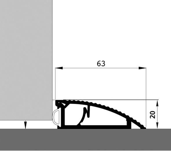 Türanschlagschiene AKW Alu si, 63 x 20 x 1800mm