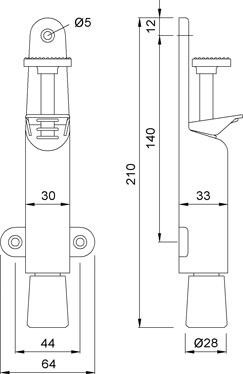 KWS 1026 Türfeststeller 30 mm Hub, abgerundet