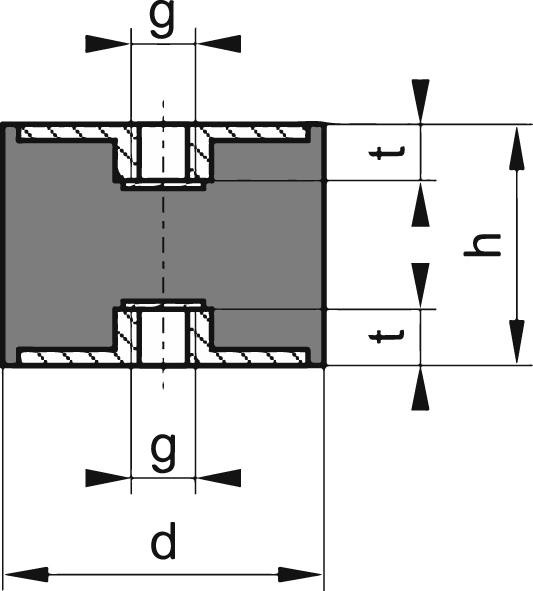 Gummi-Metall-Puffer Aus.C100x100mm M12