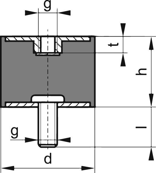 Gummi-Metall-Puffer Aus.B25 x 30mm M6x18